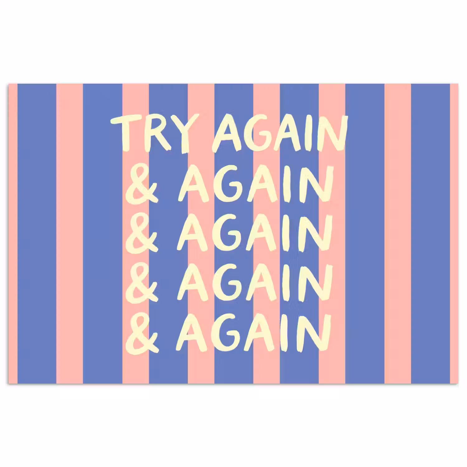 Try again - Strepen - Roze - Verticaal - Blauw poster papier klein -3d