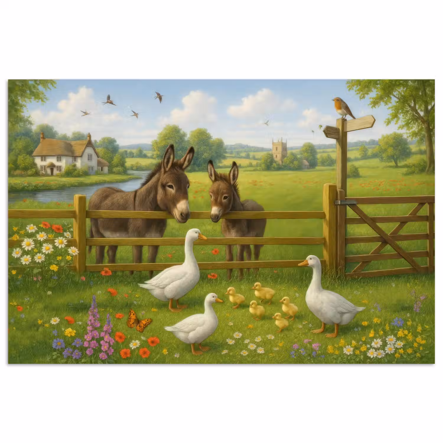 Ezels - Ganzen - Kleurrijk poster papier klein -3d