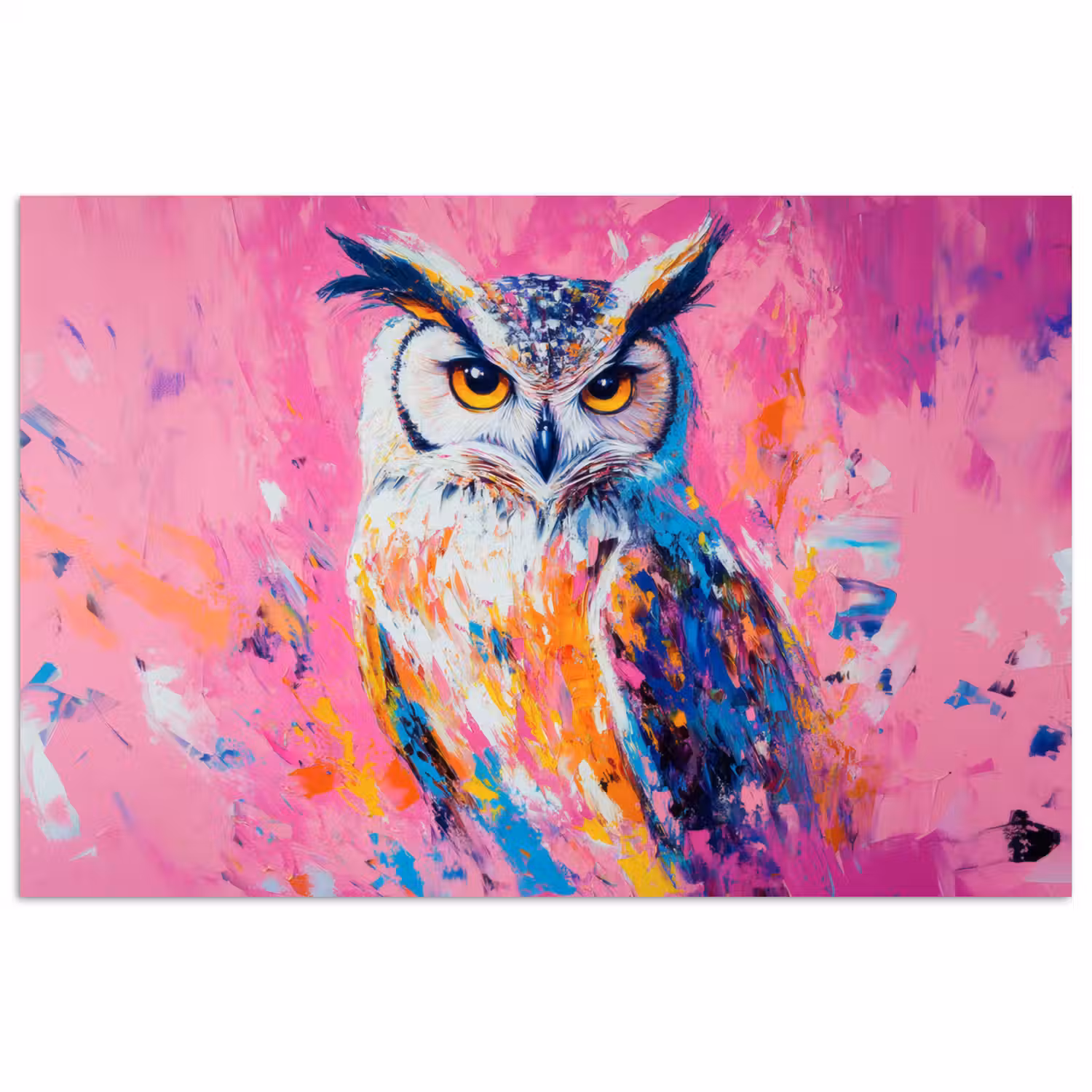 Uil - Roze - Blauw - Verf - Abstract poster papier klein -3d