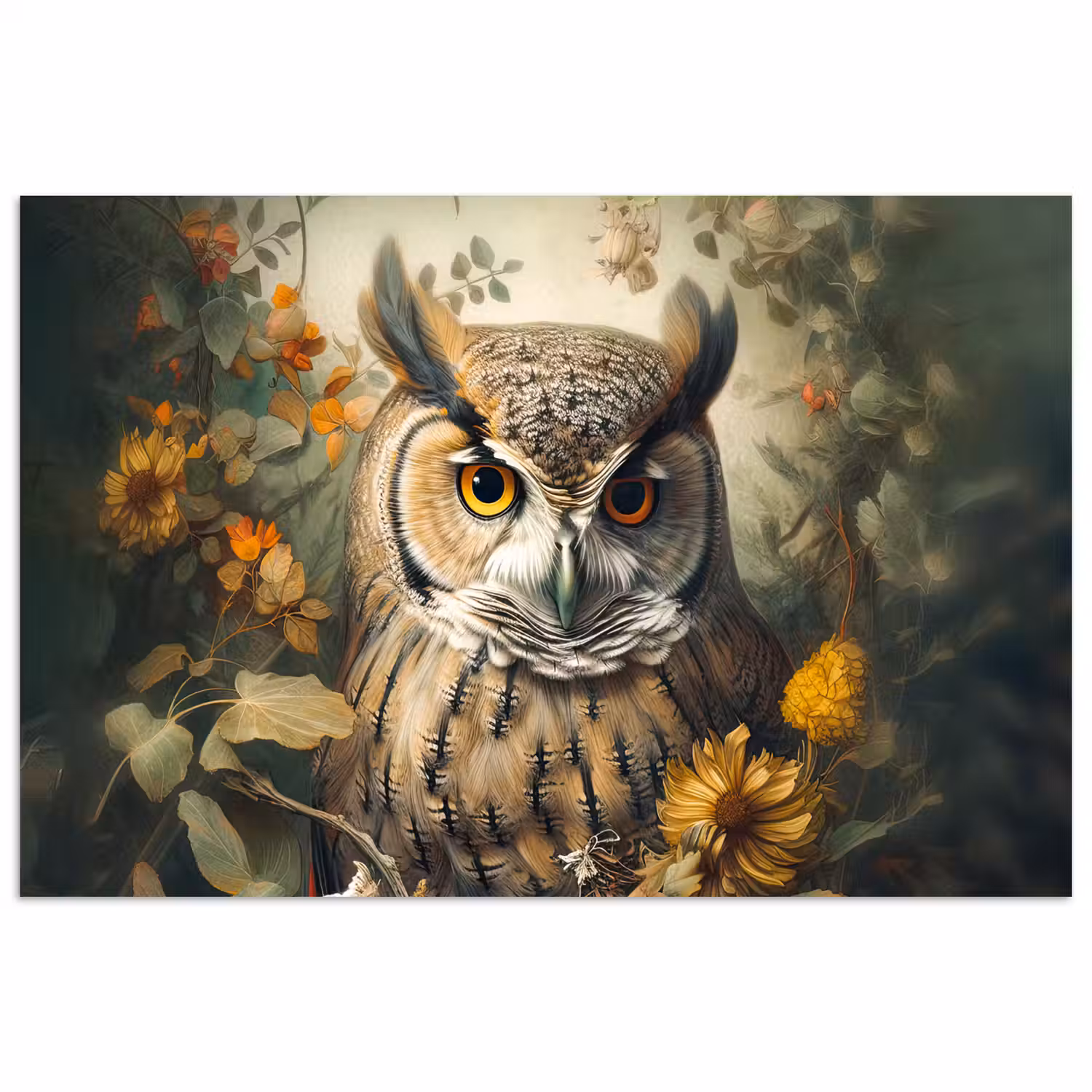 Uil - Vogels - Bloemen - Natuur poster papier klein -3d