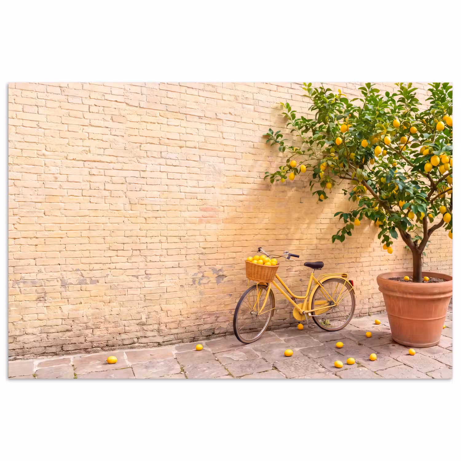 Fiets - Mand - Eten - Geel - Zomer poster papier klein -3d