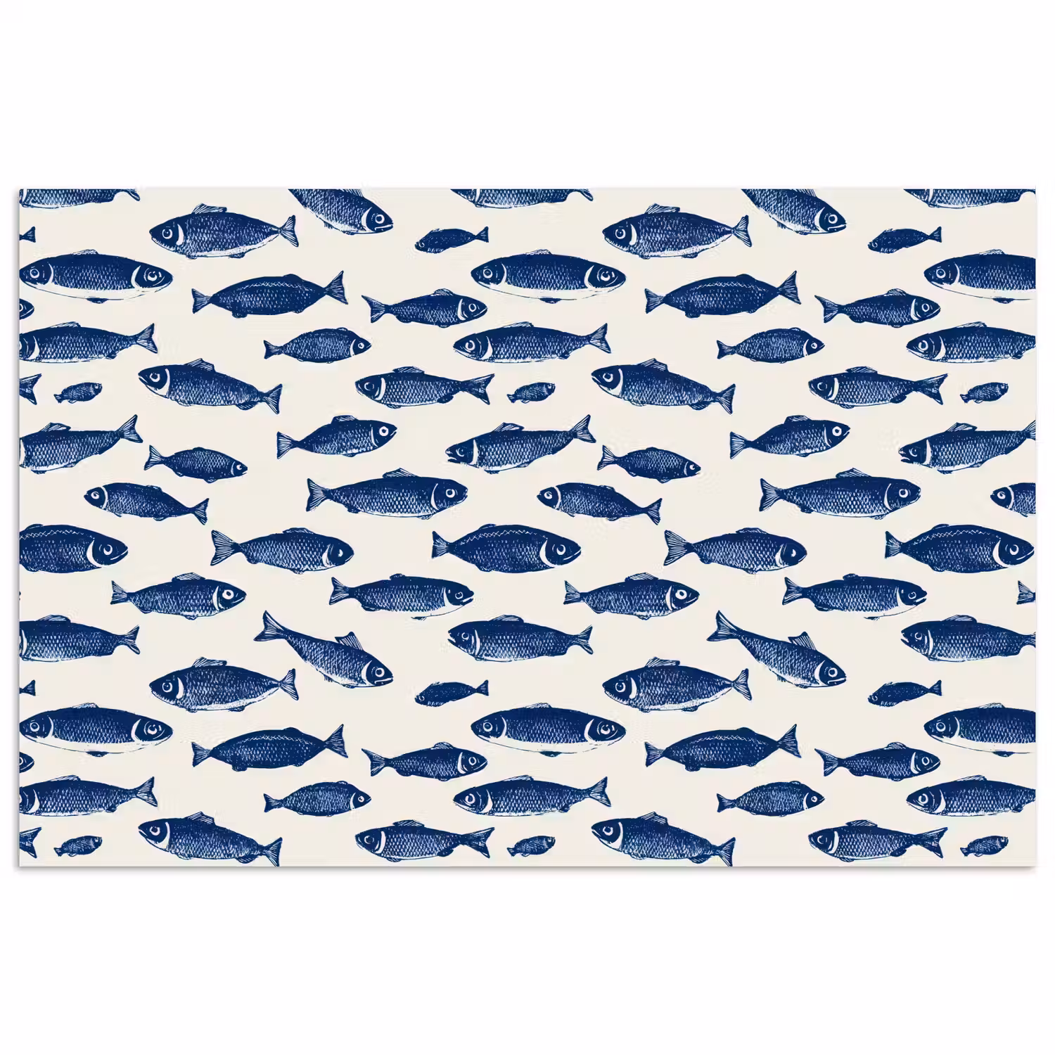 Vissen - Patroon - Blauw - Wit poster papier klein 62 -3d