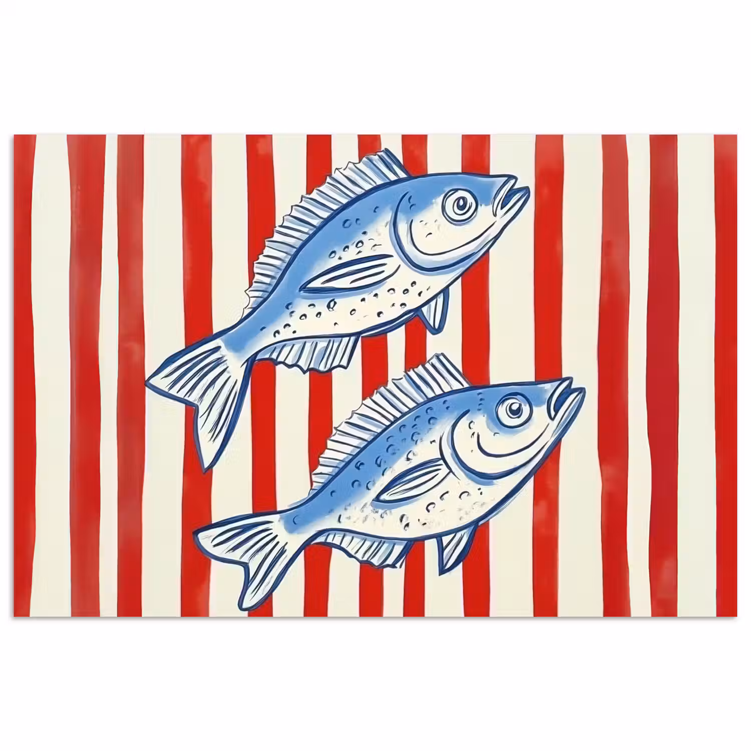 Vissen - Verticale strepen - Blauw - Rood poster papier klein -3d