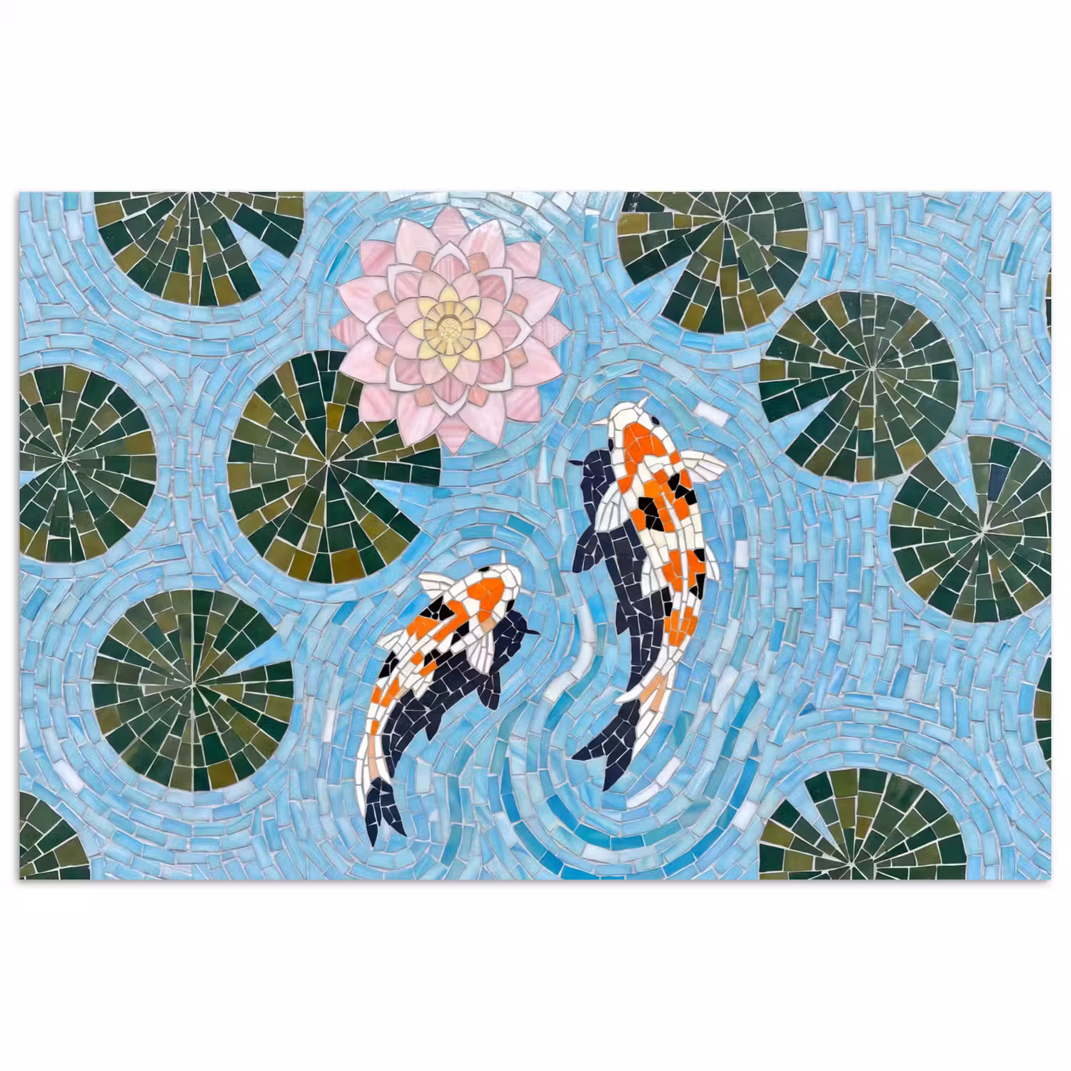 Vis - Water - Natuur - Mozaïek - Blauw poster papier klein -3d