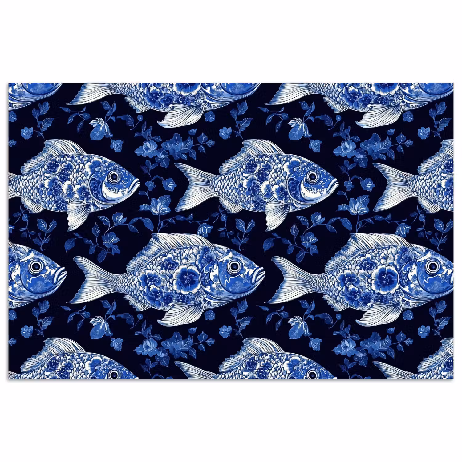 Vissen - Bloemen - Blauw poster papier klein 62 -3d