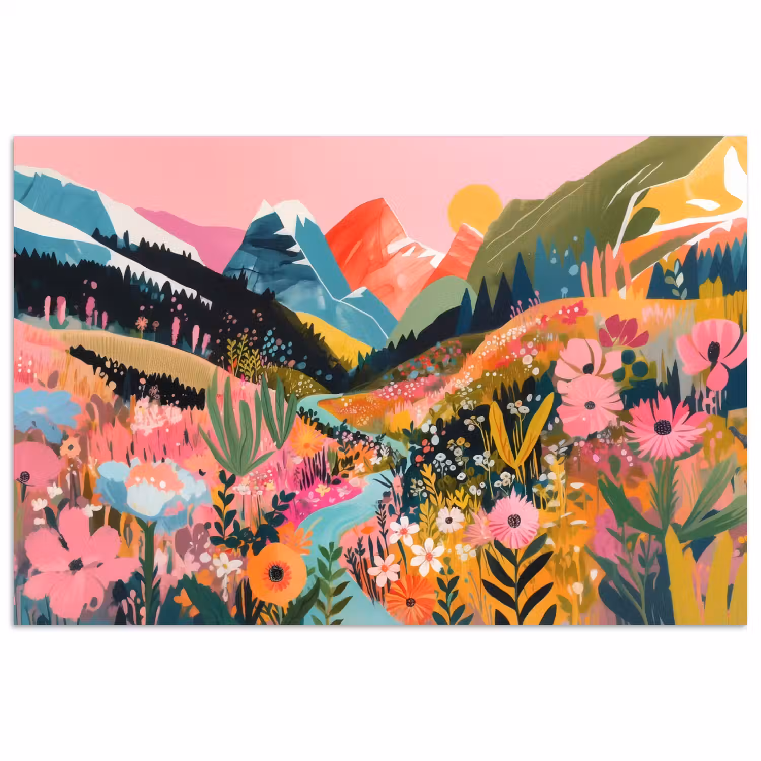 Rivier - Diepte - Bloemen poster papier klein -3d