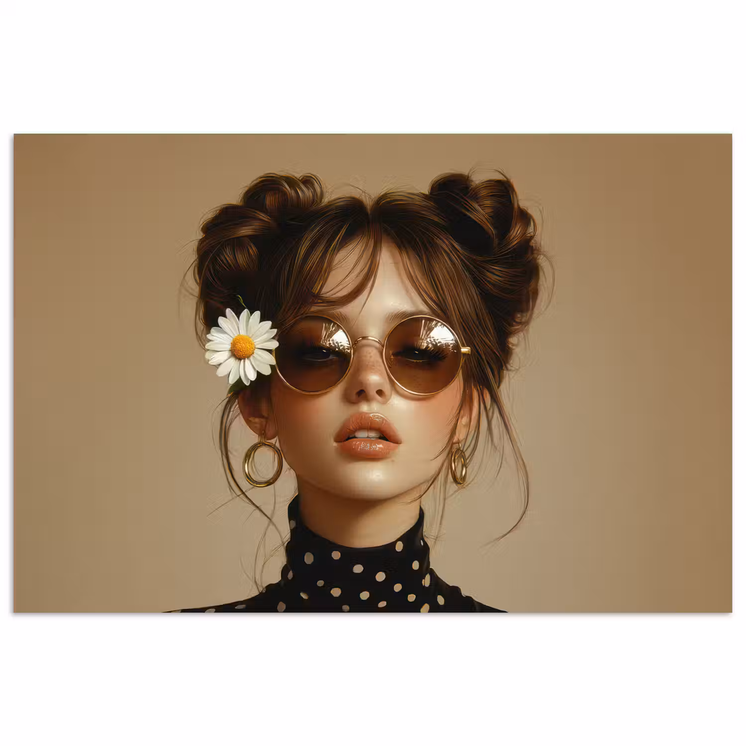 Vrouw - Beige - Bloem - Modern - Portret poster papier klein -3d