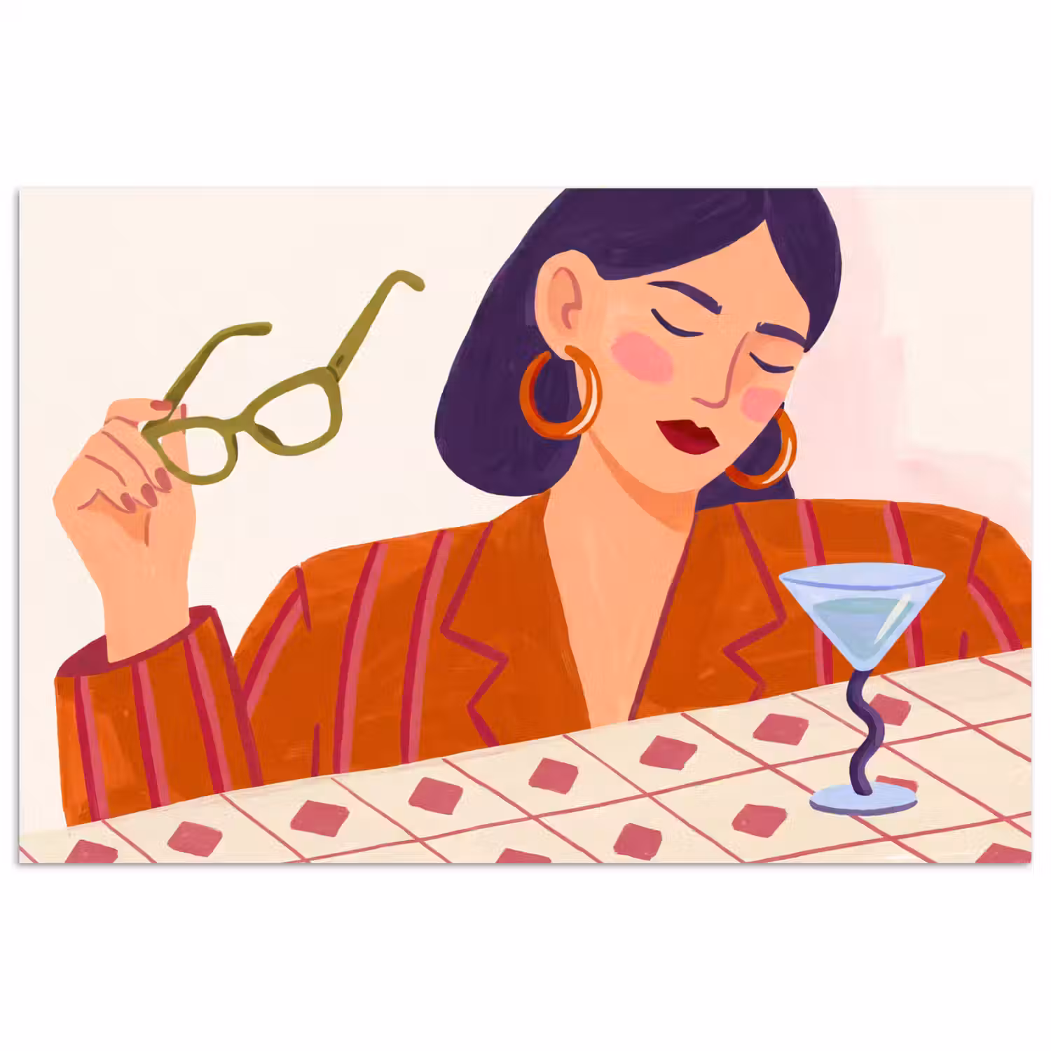 Vrouw - Bril - Cocktail - Illustratie - Modern poster papier klein -3d