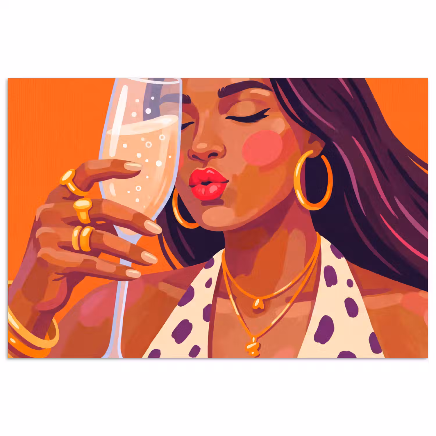 Vrouw - Champagne - Feest - Modern - Oranje poster papier klein -3d