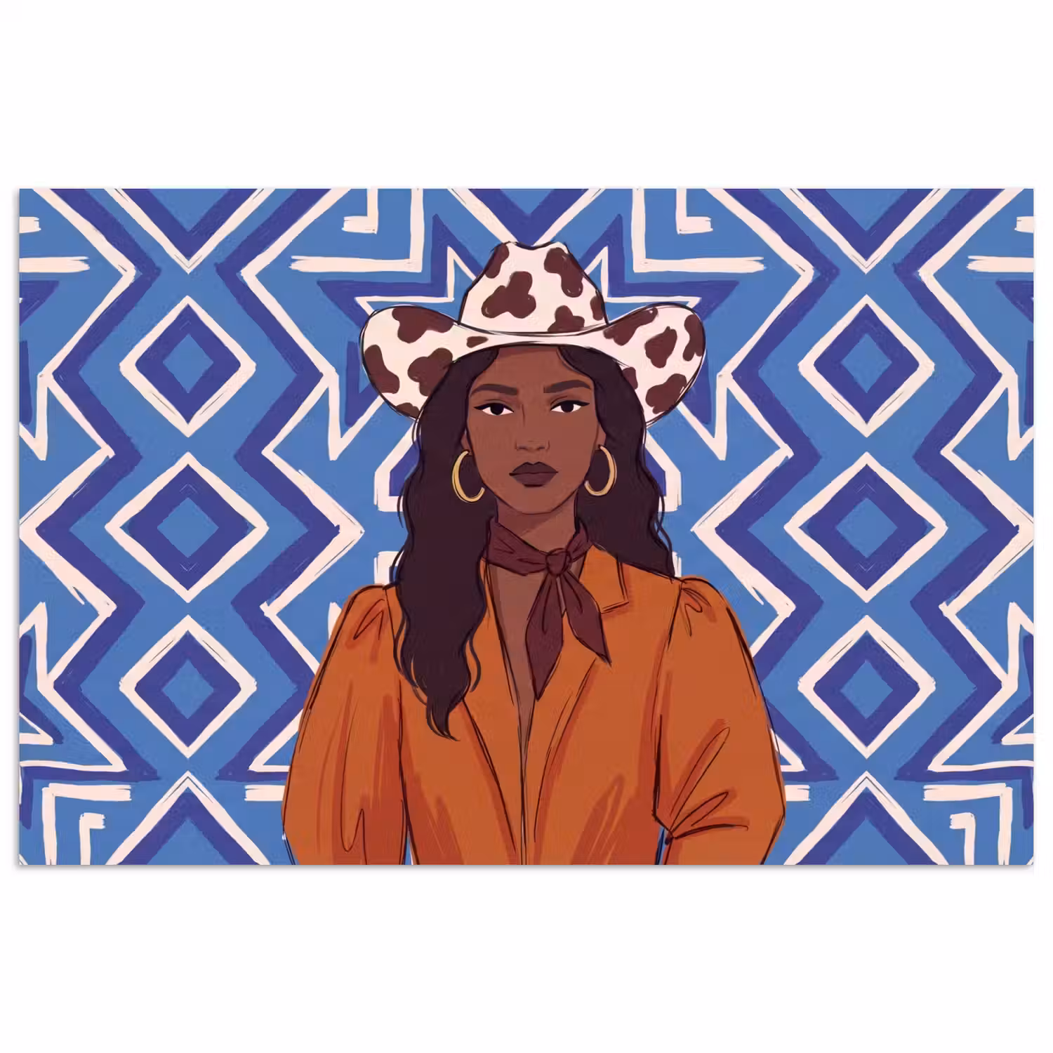 Vrouw - Cowboyhoed - Portret - Modern - Blauw poster papier klein -3d