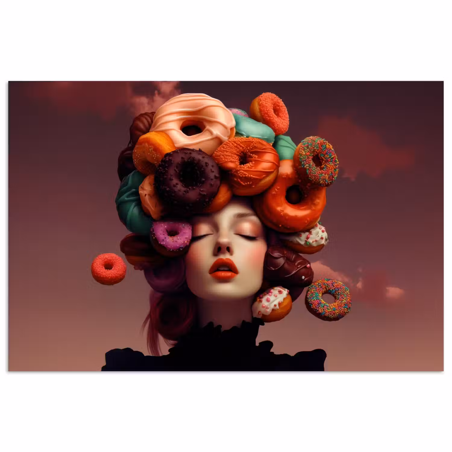 Vrouw - Donuts - Kleurrijk poster papier klein -3d