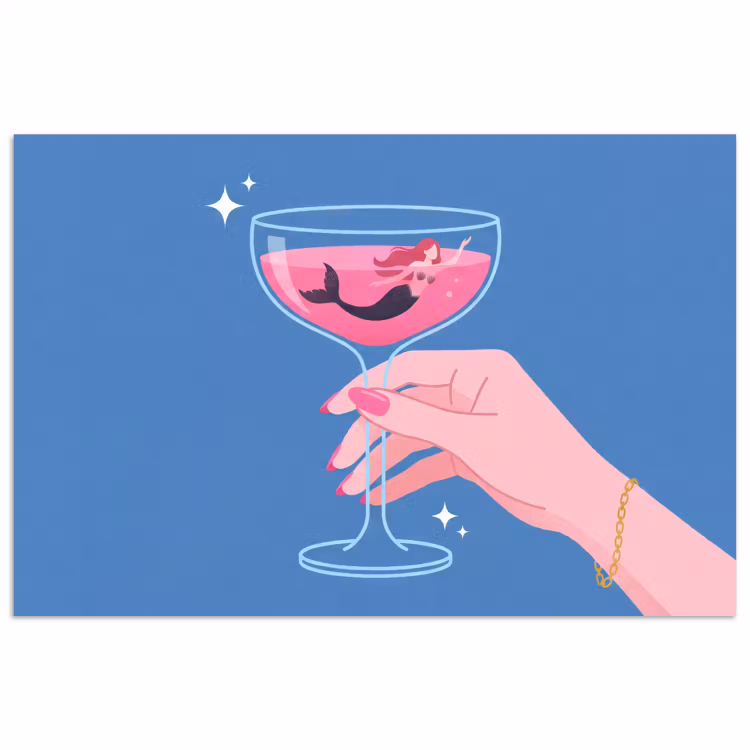 Vrouw - Glas - Abstract - Roze - Blauw poster papier klein -3d