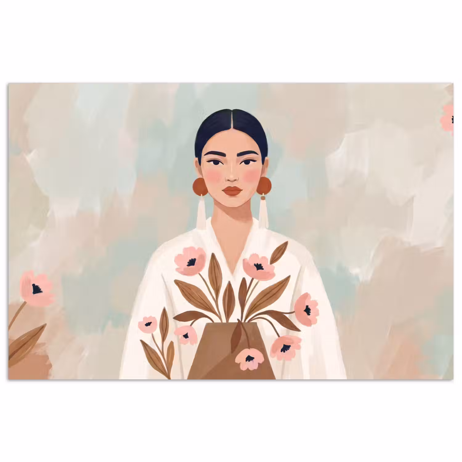 Vrouw - Kimono - Pastel poster papier klein -3d