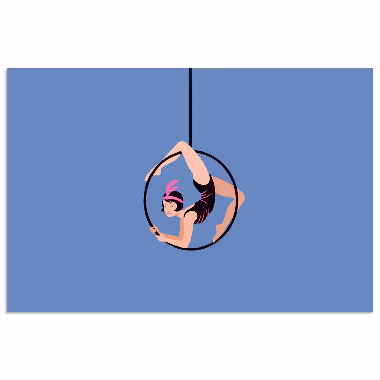 Vrouw - Aerial hoop - Art deco - Illustratie - Blauw poster papier klein -3d