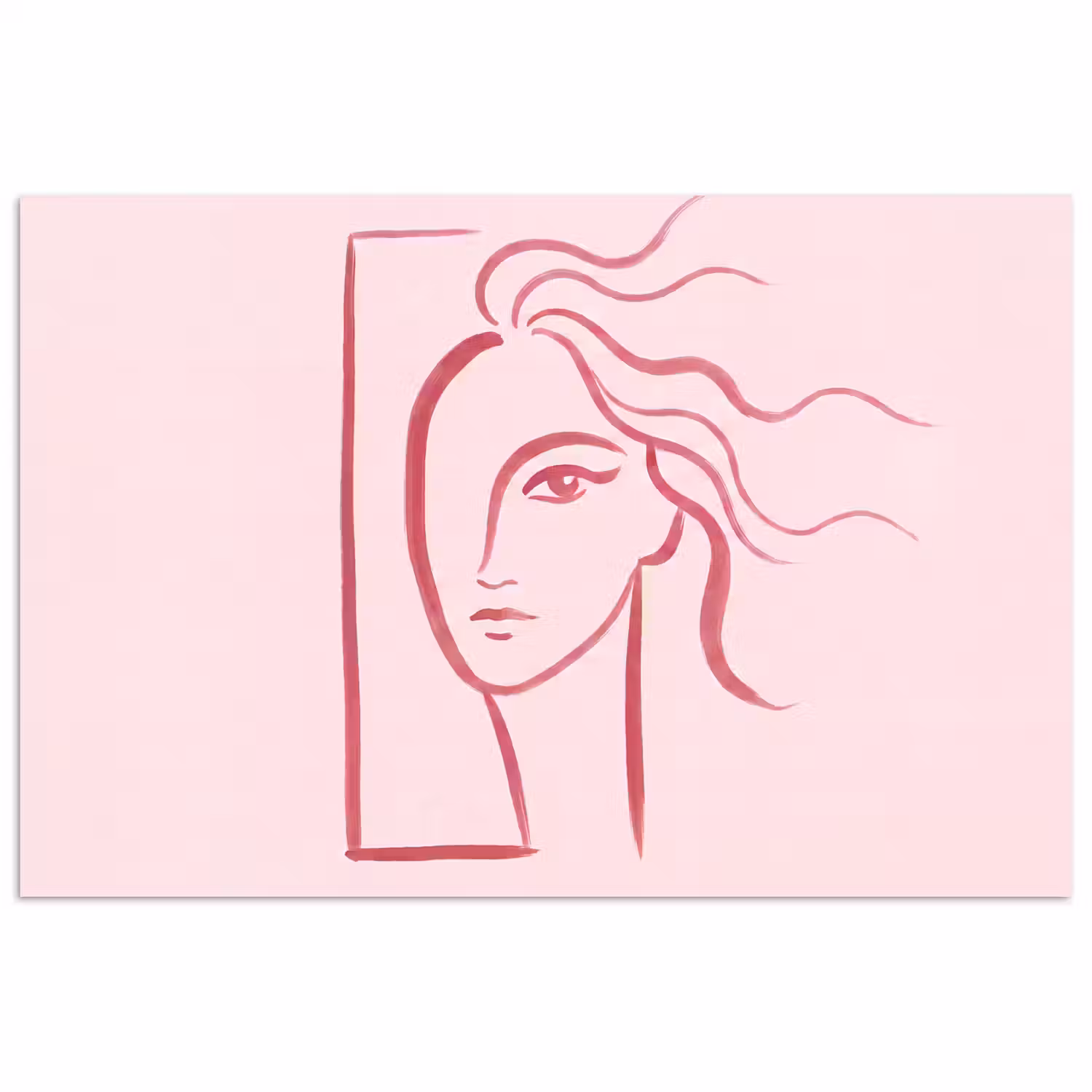 Vrouw - Portret - Abstract - Lijnkunst - Rood poster papier klein -3d
