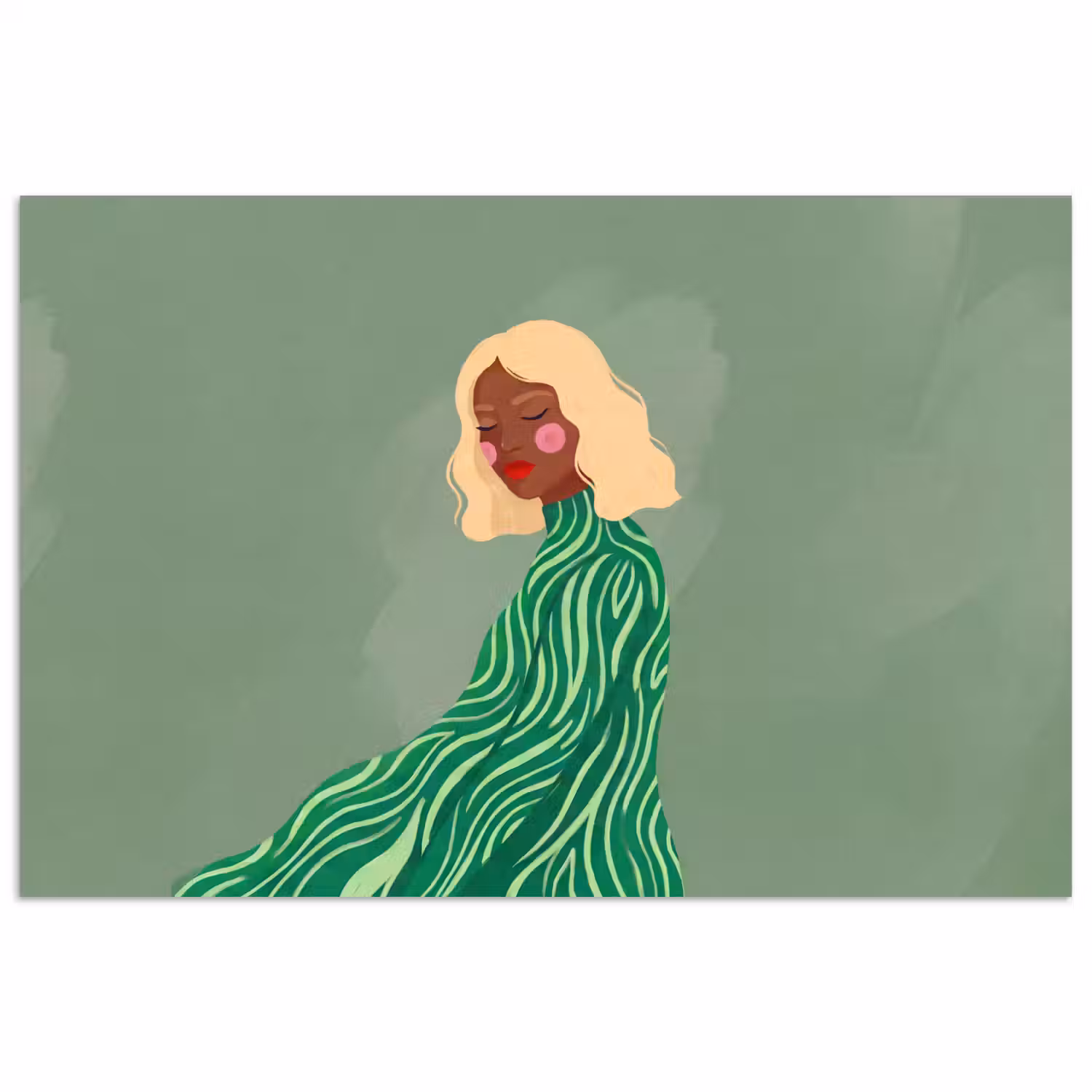 Vrouw - Portret - Illustratie - Modern - Groen poster papier klein -3d