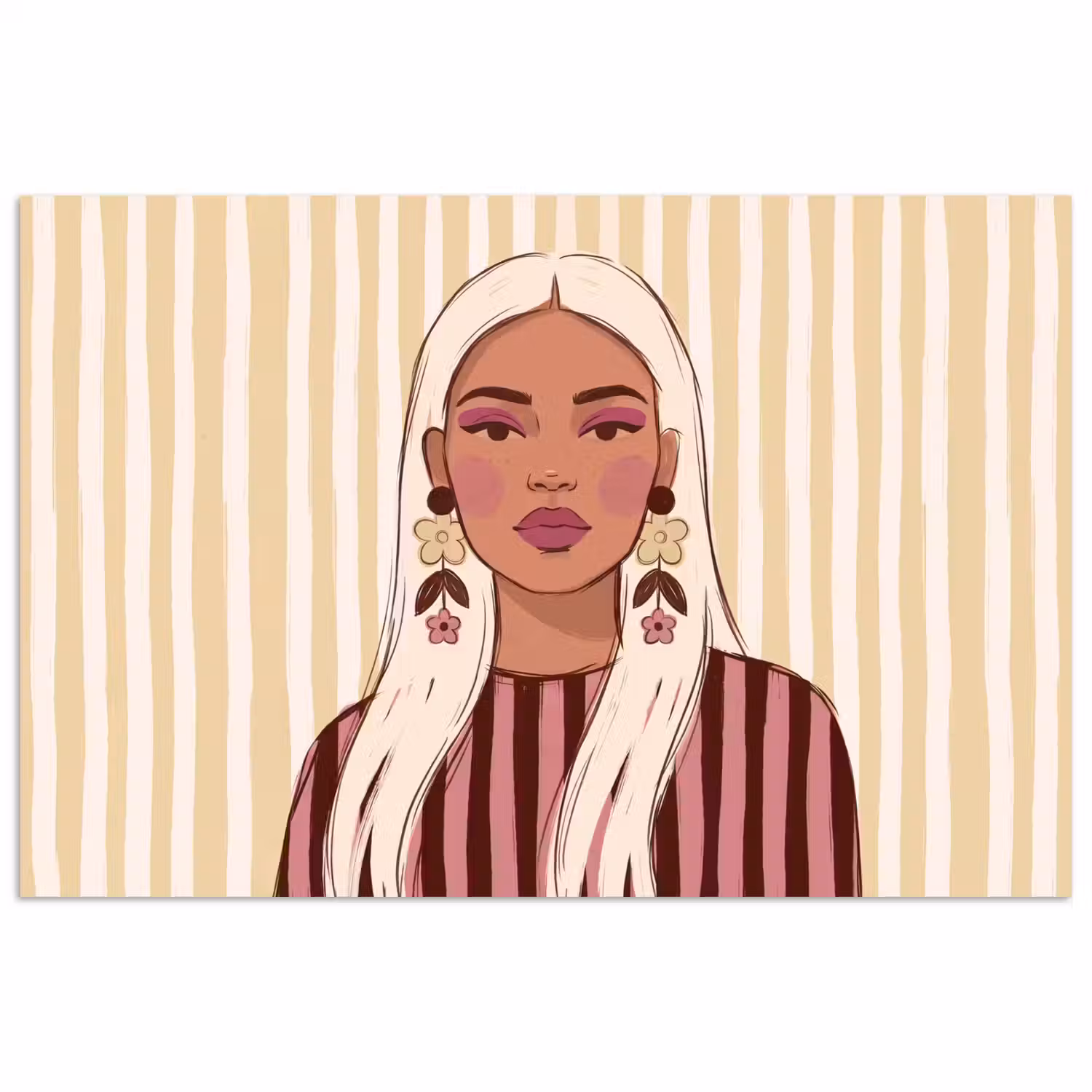 Vrouw - Portret - Illustratie - Modern - Roze poster papier klein -3d
