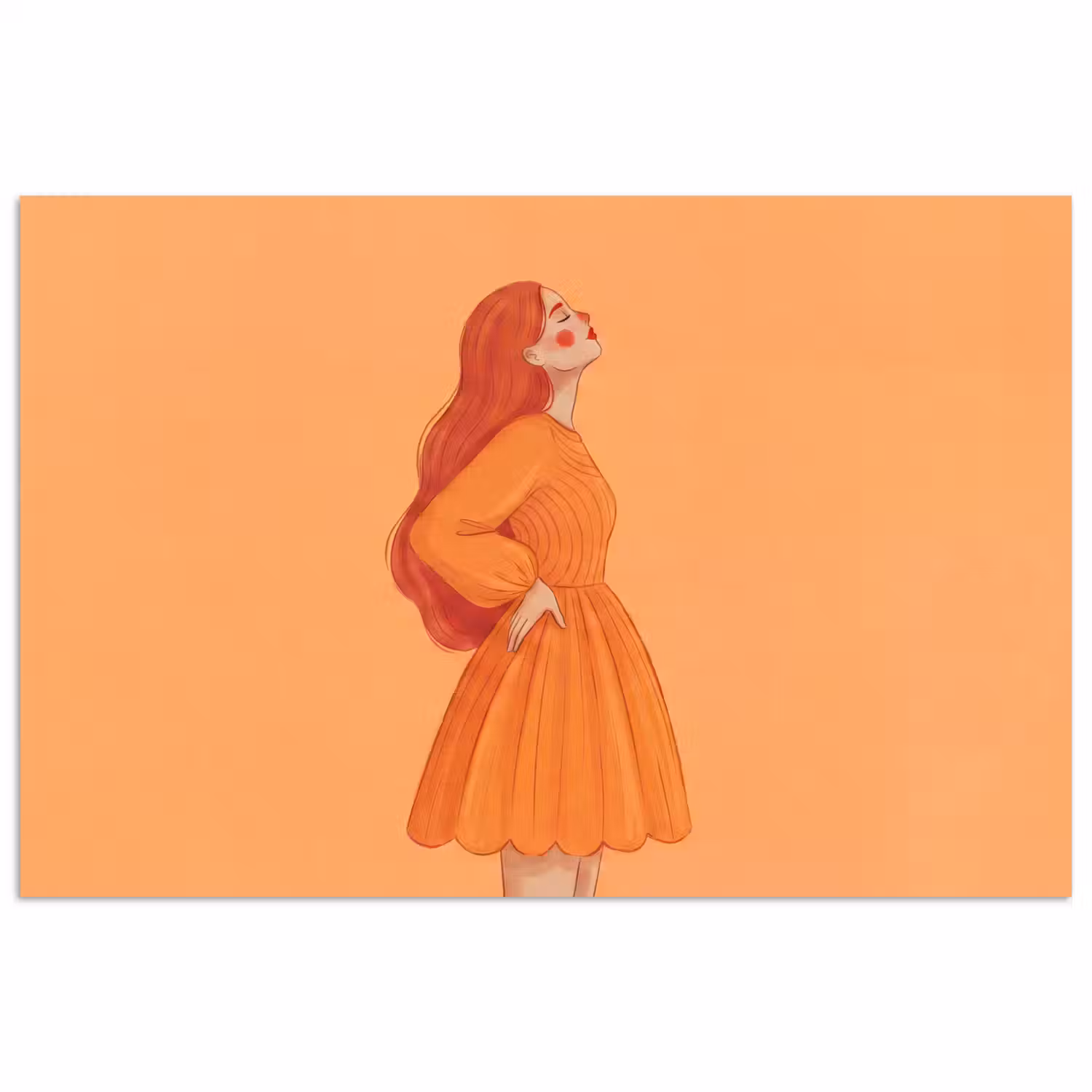 Vrouw - Profiel - Mensen - Modern - Oranje poster papier klein -3d