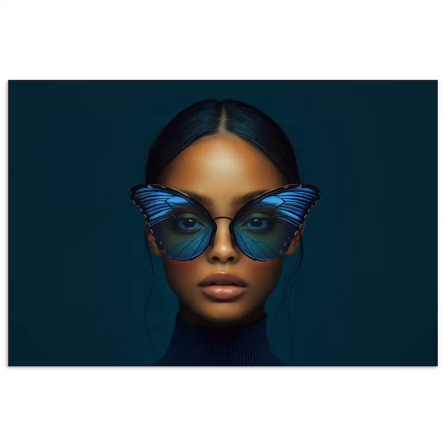 Vrouw - Vlinder - Bril - Blauw - Modern - Portret poster papier klein -3d