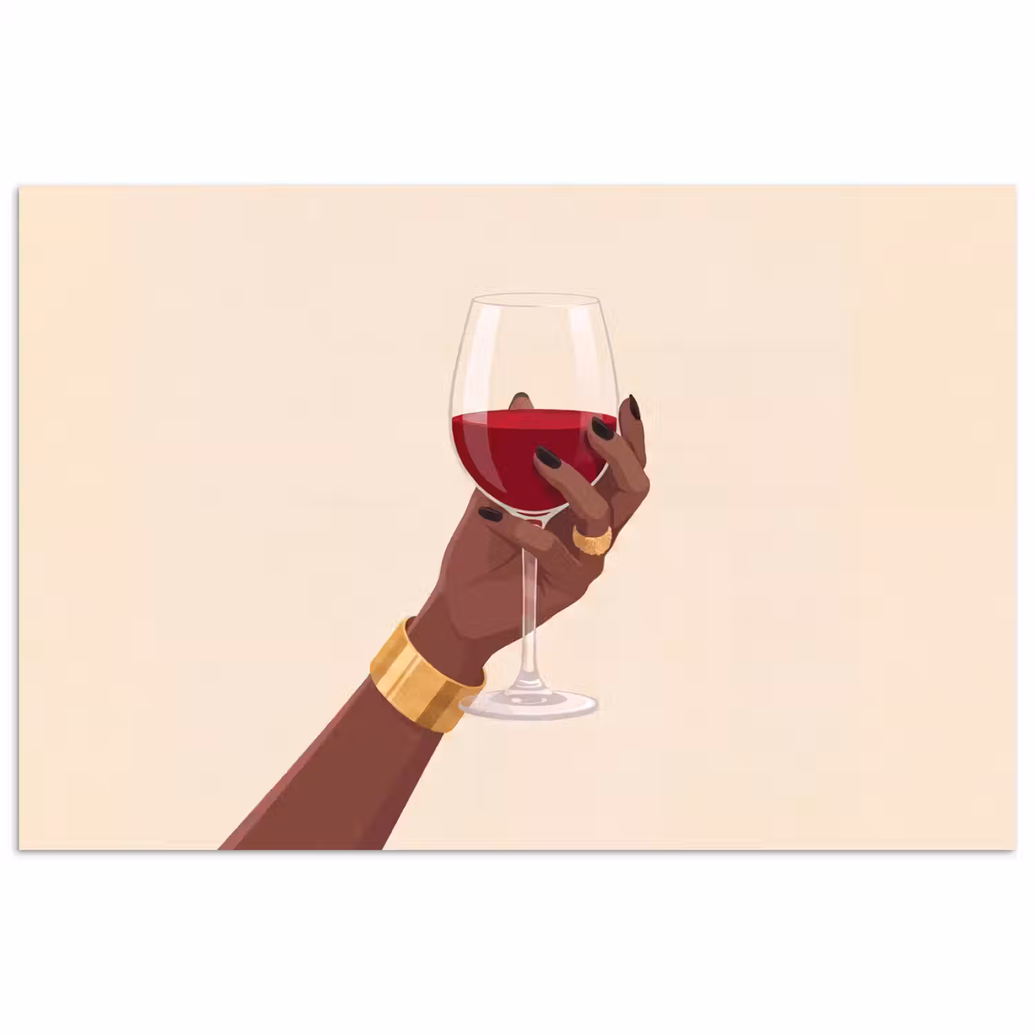 Vrouw - Wijn - Glas - Illustratie - Rood poster papier klein -3d