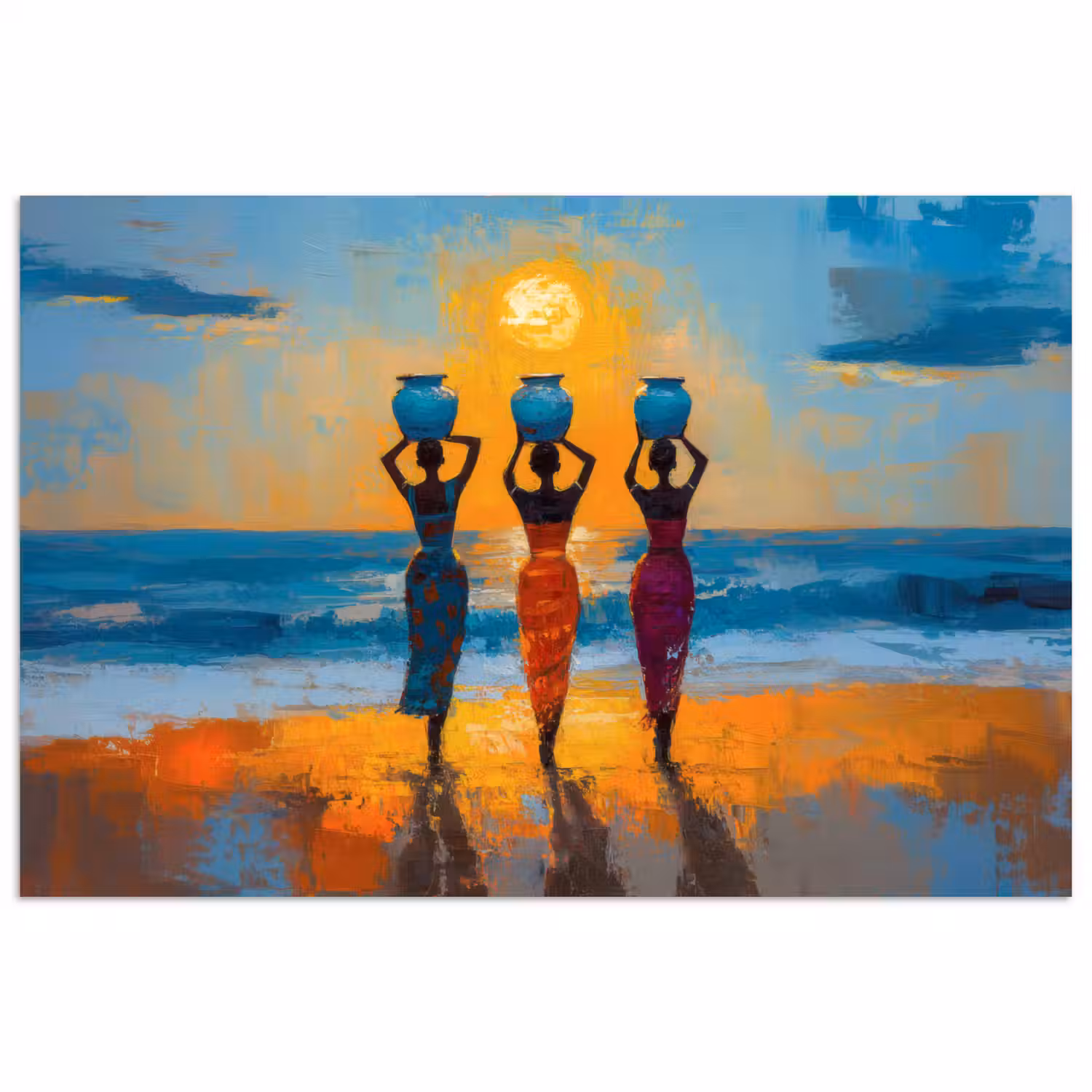 Vrouwen - Strand - Zondsondergang poster papier klein -3d