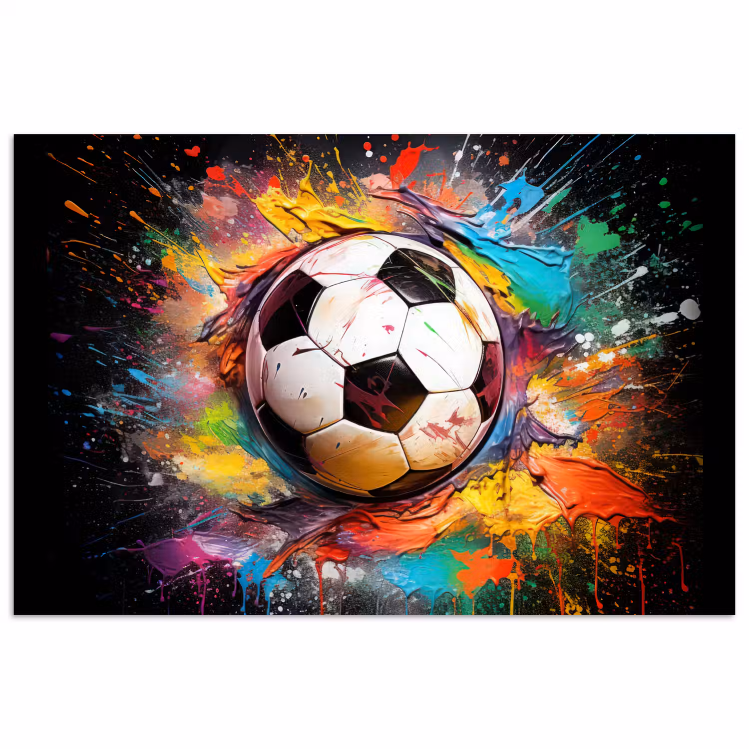 Voetbal - Verf - Kleuren - Zwart - Wit poster papier klein -3d