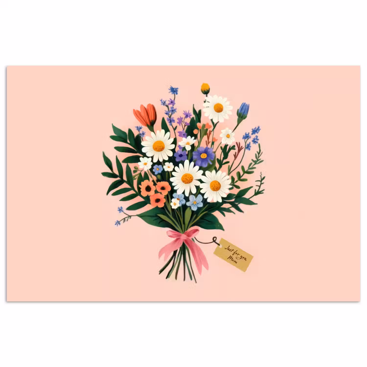Margrieten - Boeket - Strikje - Roze poster papier klein -3d