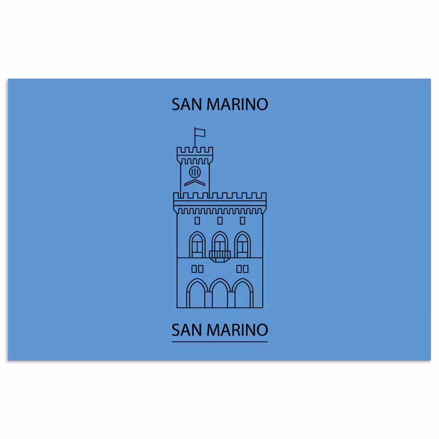 Gebouw - San Marino - Architectuur - Lijntekening - Blauw poster papier klein -3d