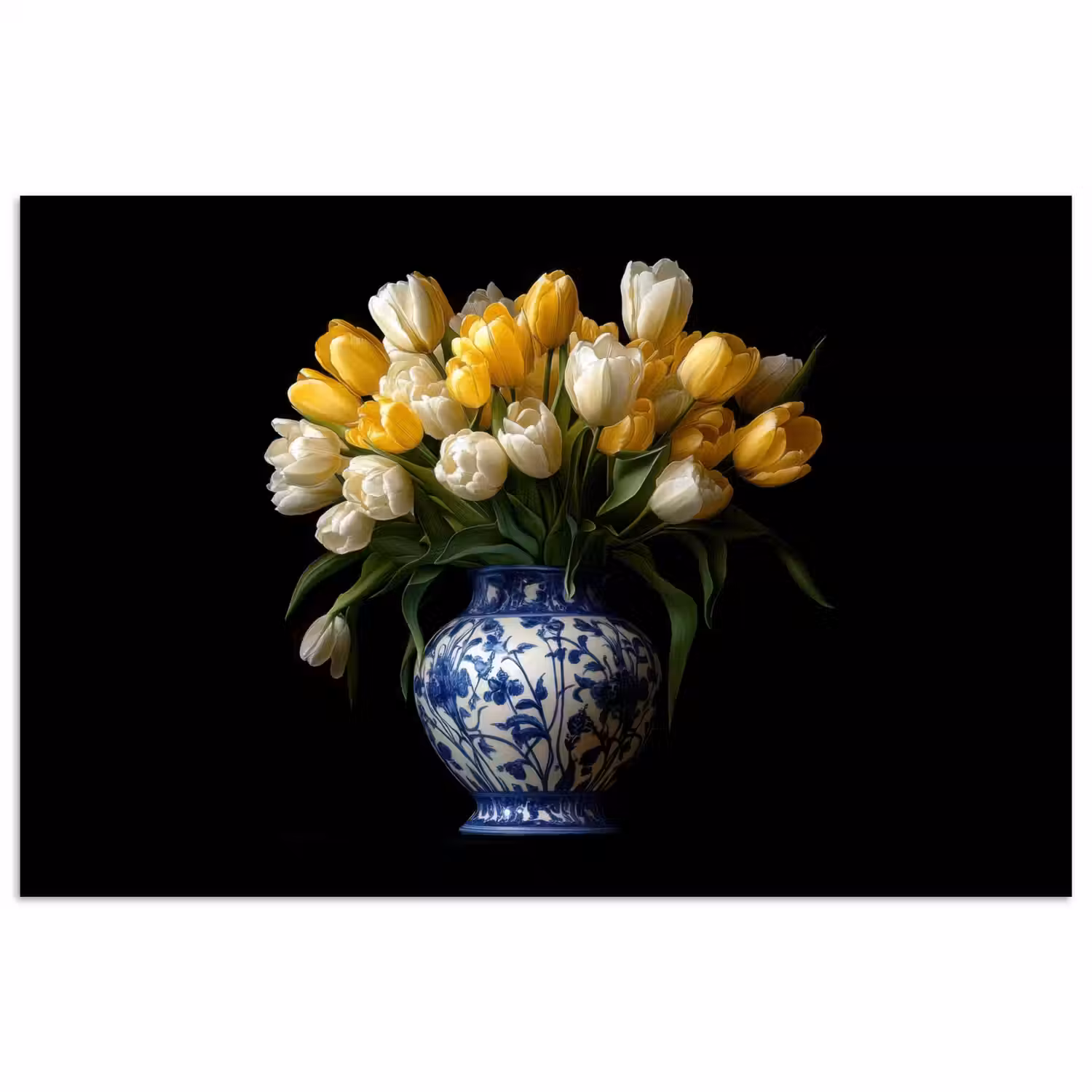 Geel - Tulpen - Vaas - Bloemen poster papier klein -3d