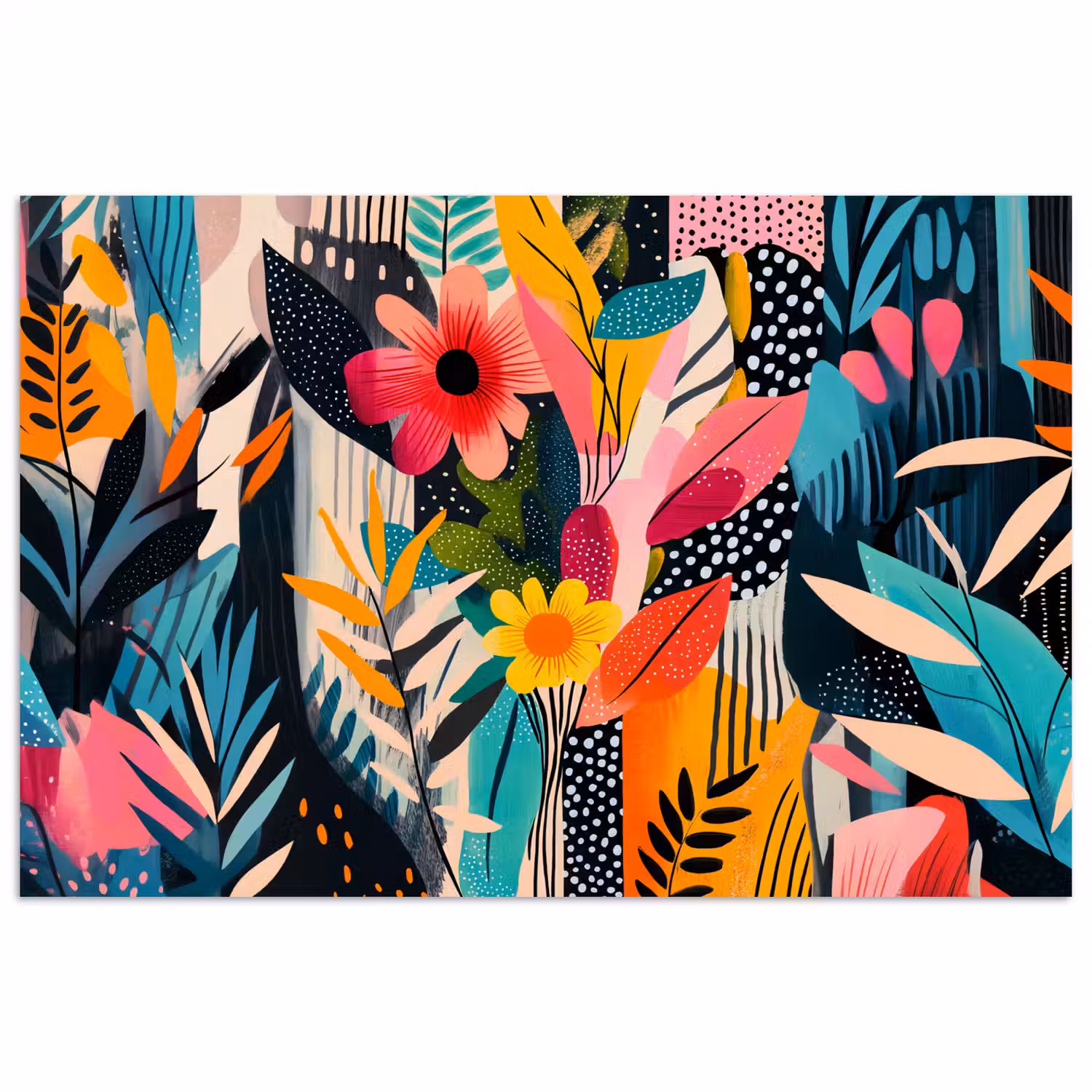 Schilderij - Abstract - Bloemen - Roze poster papier klein -3d