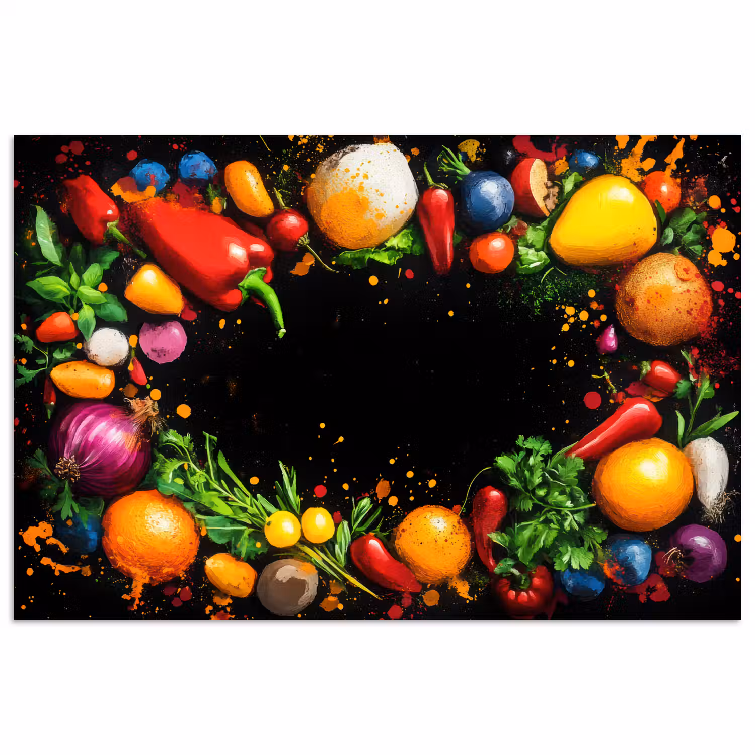 Groente - Graffiti - Kleurrijk - Koken - Abstract poster papier klein -3d
