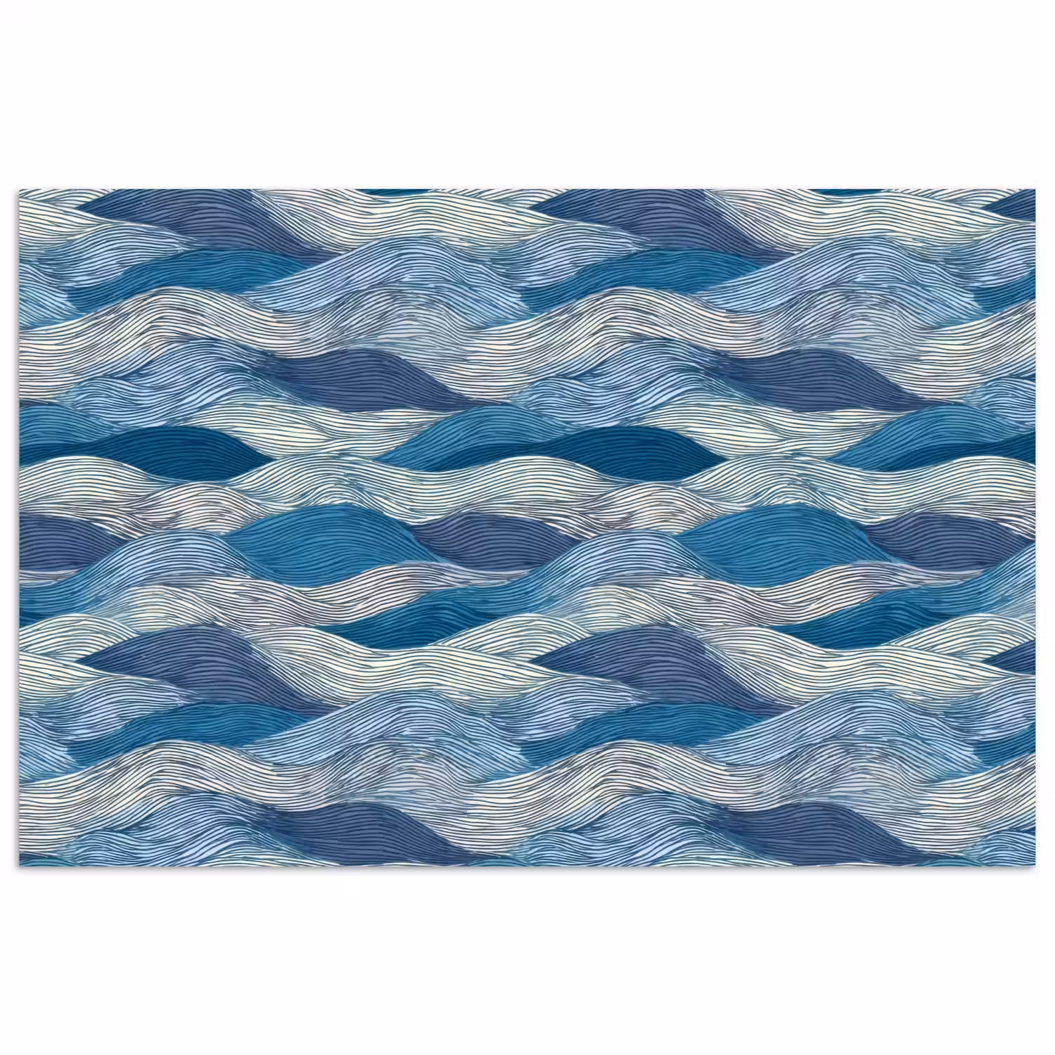 Getekend - Blauw - Wit - Golvend - Streepjes poster papier klein 62 -3d