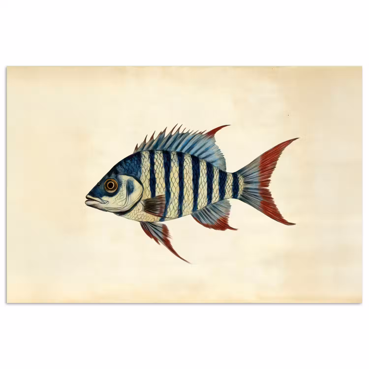 Gestreept - Donkerblauw - Rugvin - Vis poster papier klein -3d