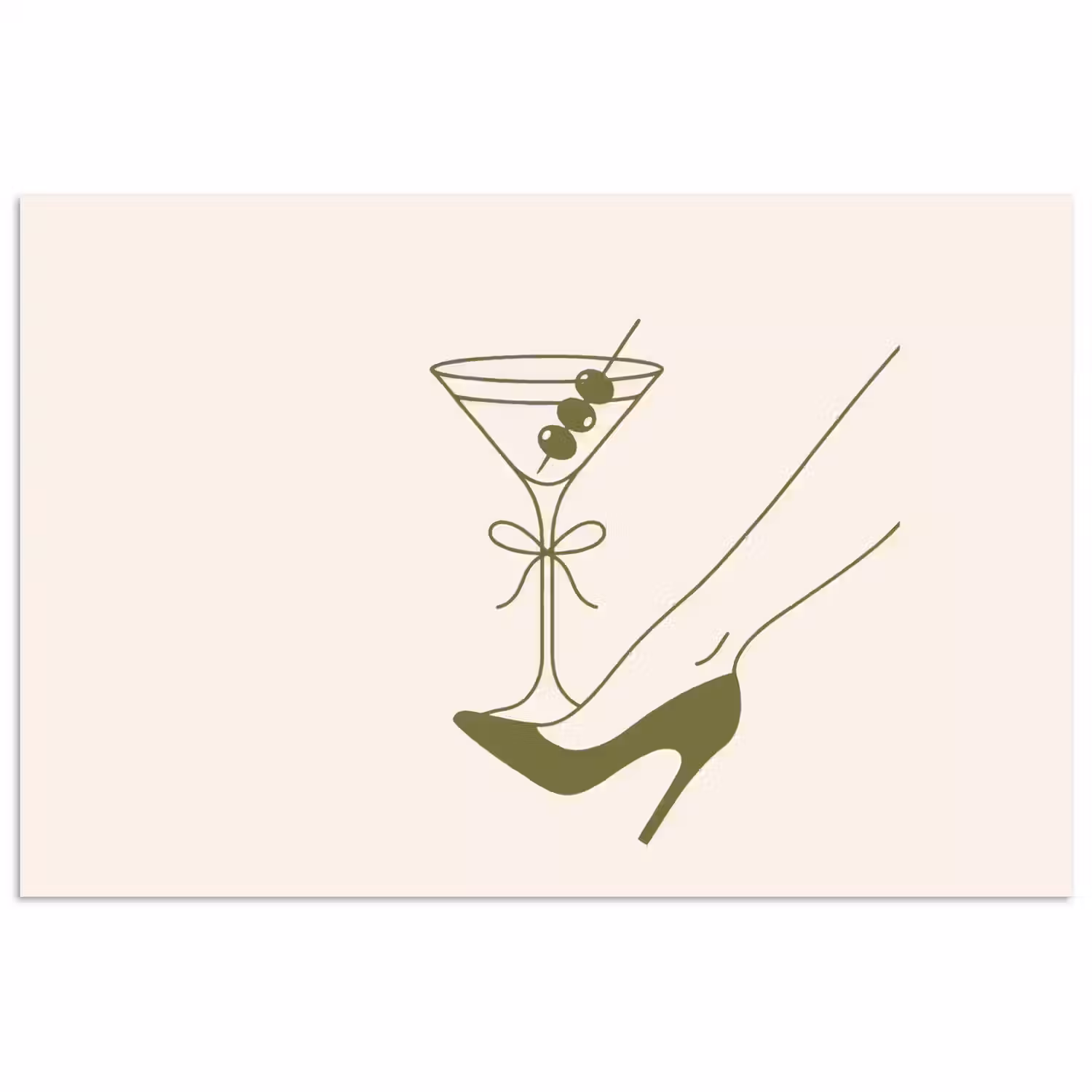 Drank - Martini - Hoge hak - Mode - Groen poster papier klein -3d