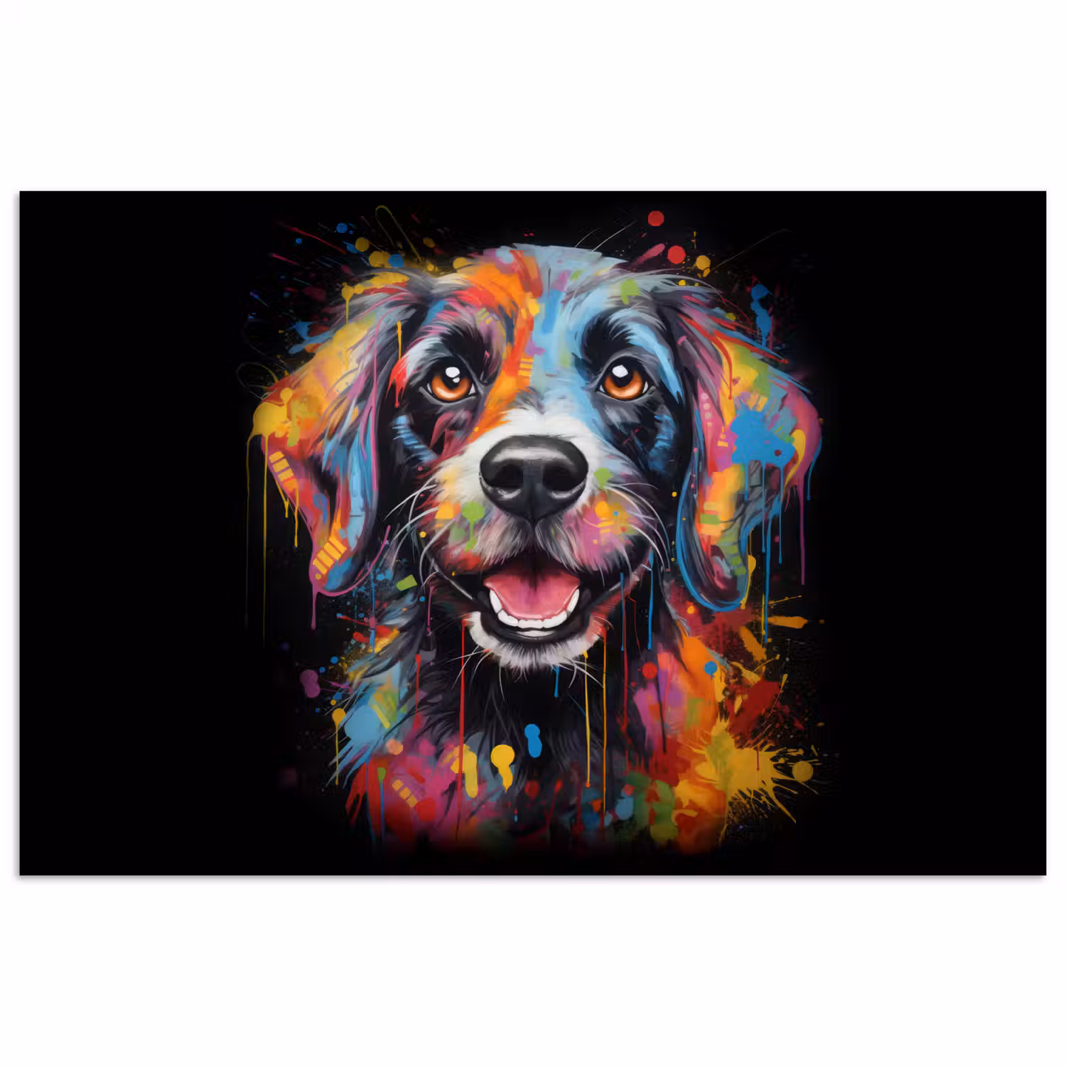 Graffiti - Hond - Zwart - Kleuren poster papier klein -3d