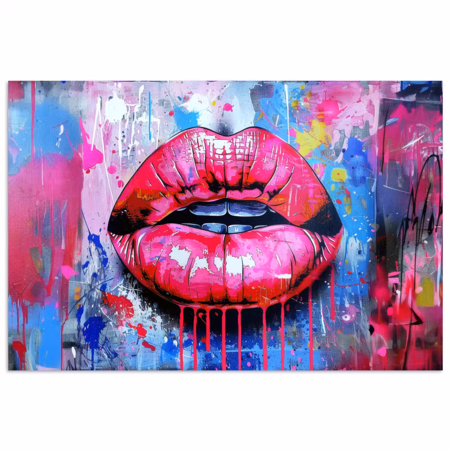 Graffiti - Lippen - Felroze - Geschilderd poster papier klein -3d