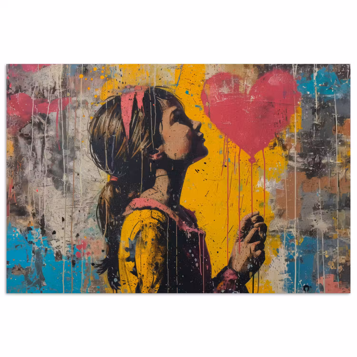 Graffiti - Meisje - Ballon - Street art poster papier klein -3d