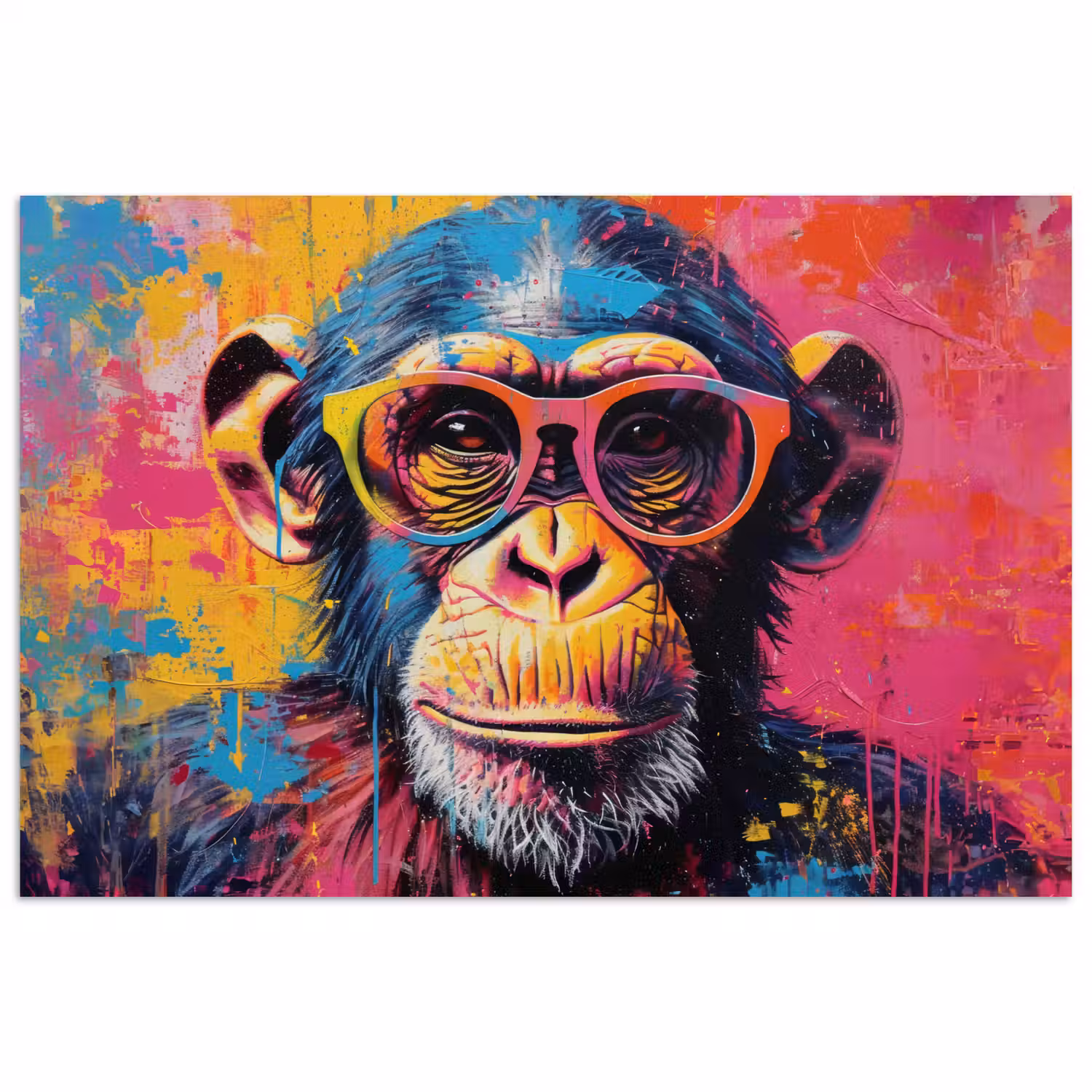 Graffiti - Chimpansee - Aap - Bril - Kleurrijk poster papier klein -3d
