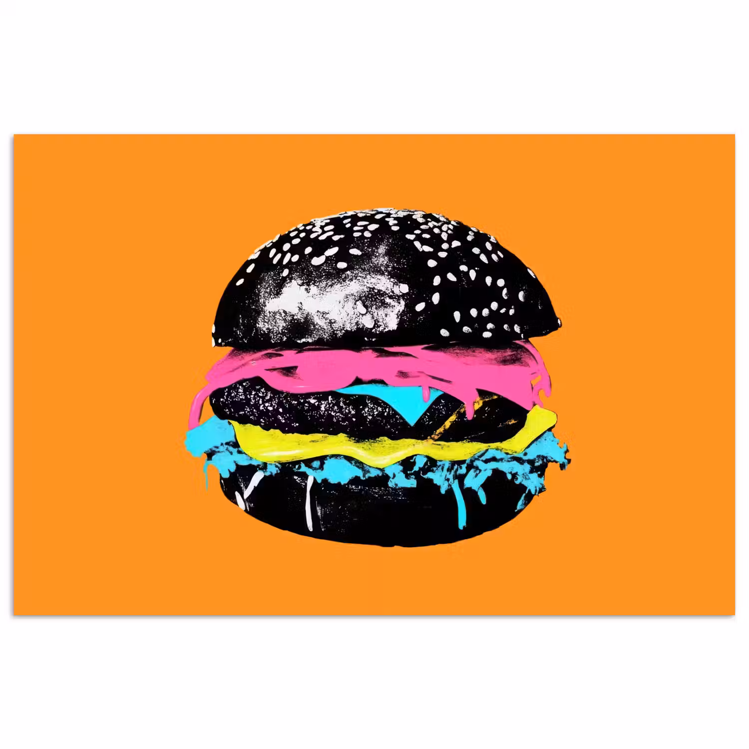 Hamburger - Oranje - Neon - popart poster papier klein -3d