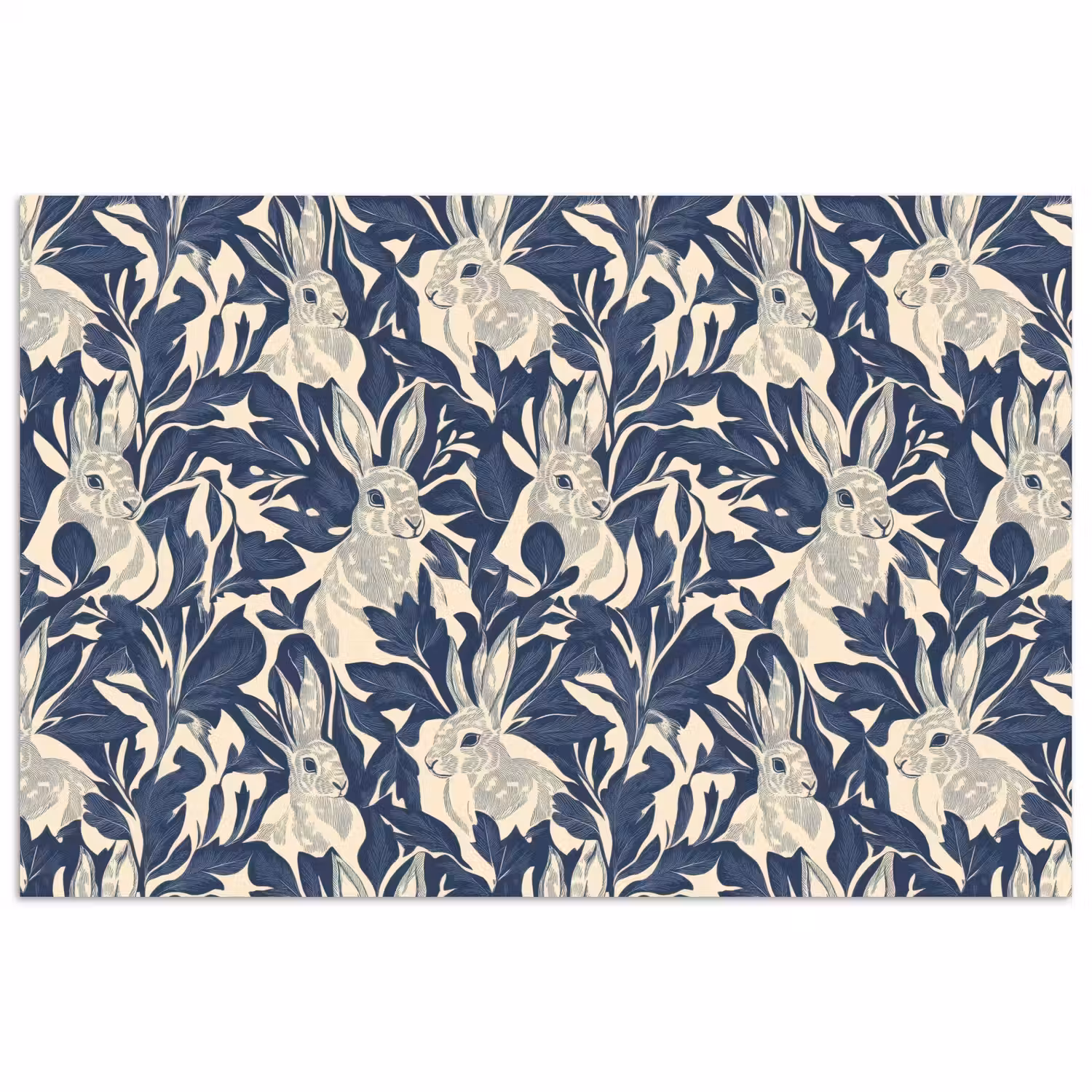 Hazen - Bladeren - Patroon - Blauw - Beige poster papier klein 62 -3d