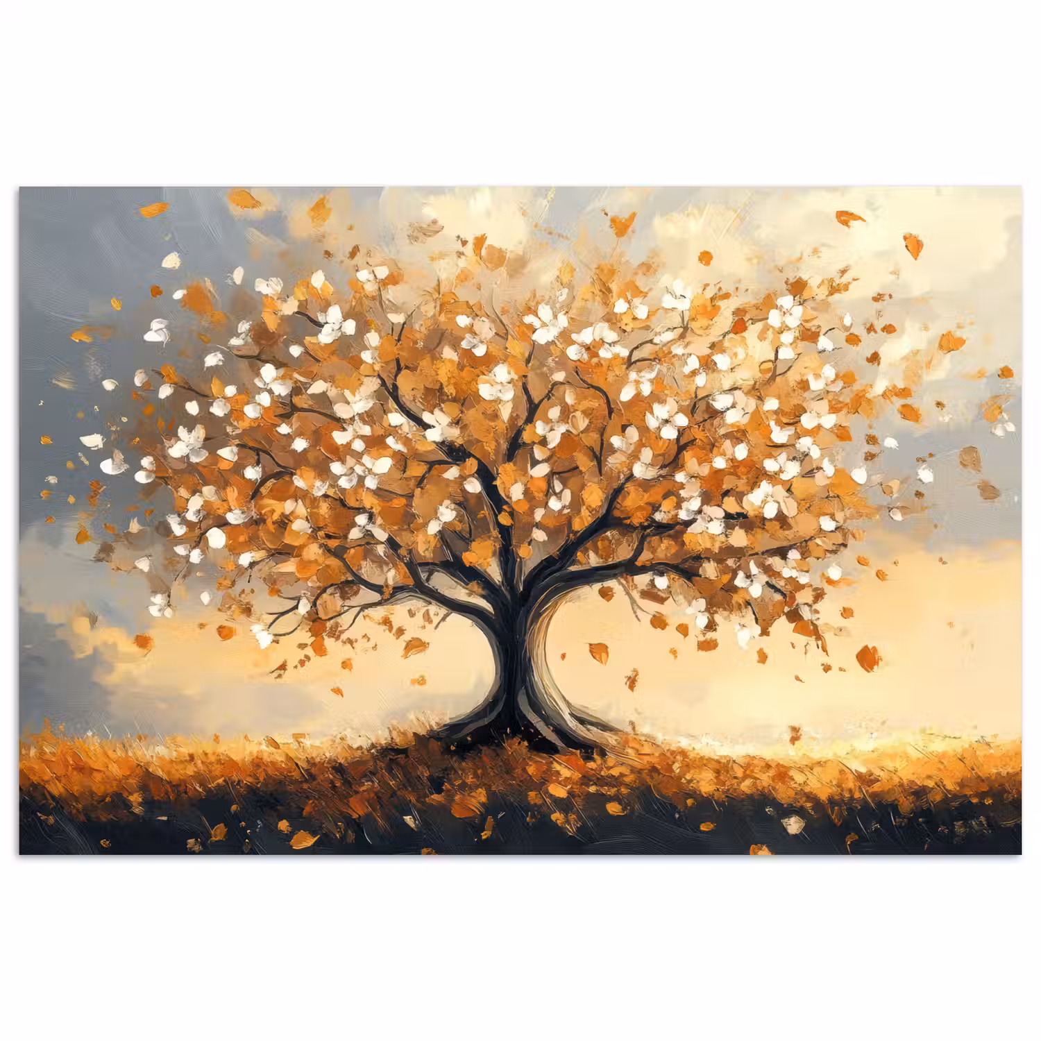 Herfst - Boom - Oranje - Bladeren - Levensboom - Abstract poster papier klein -3d