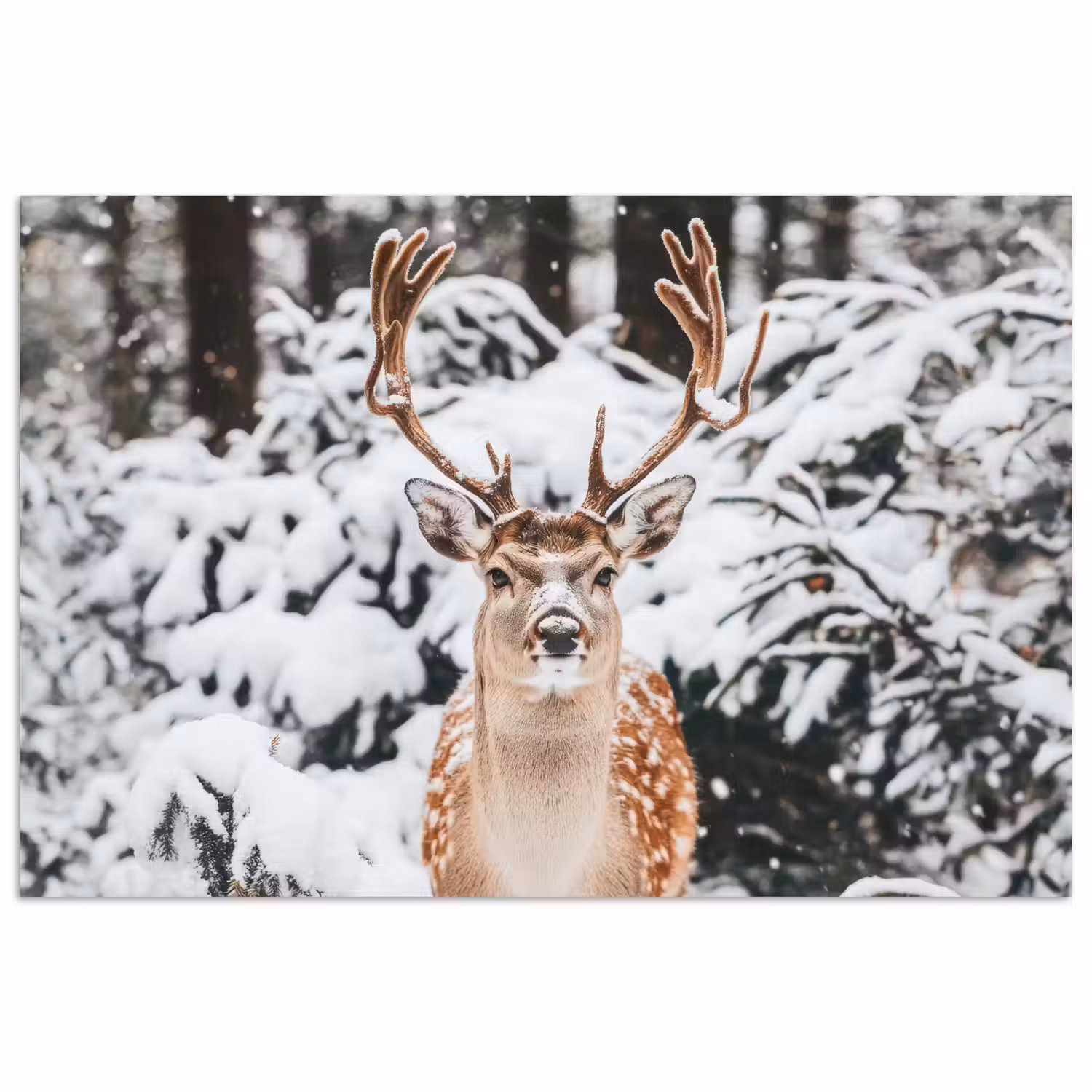 Hert - Sneeuw - Winter - Bos - Dieren poster papier klein -3d