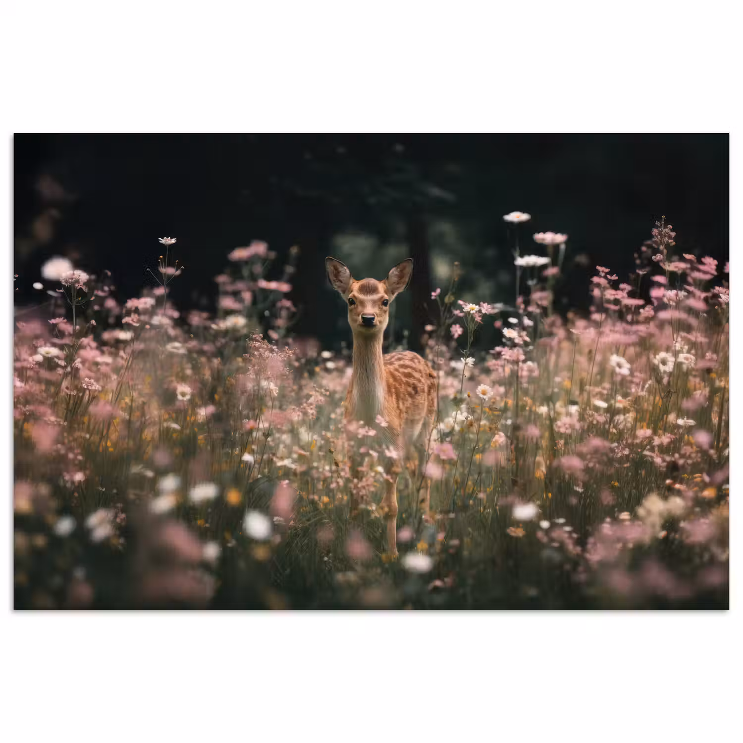 Hert - Wilde bloemen - Bos poster papier klein -3d