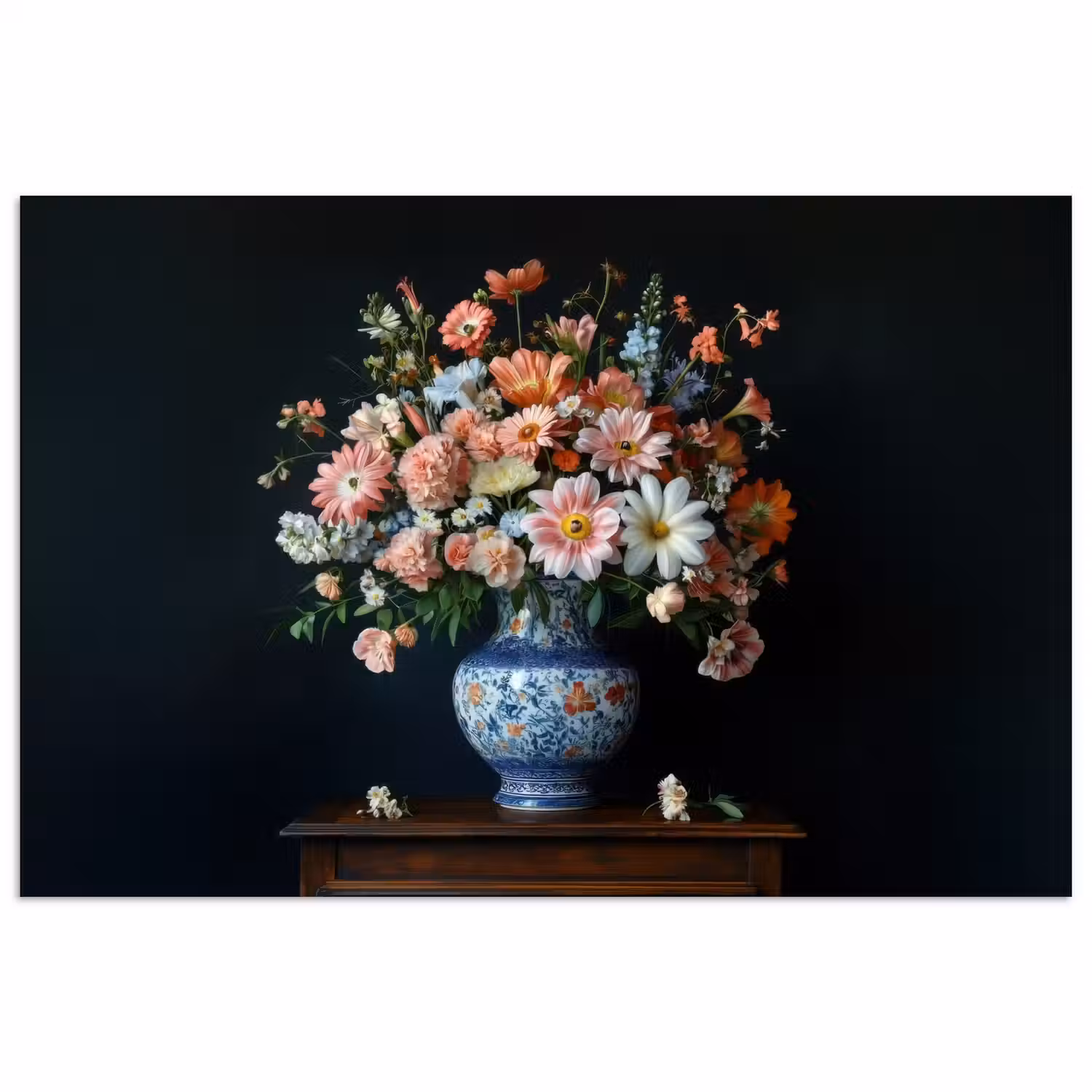 Hout - Vaas - Kleuren - Bloemen poster papier klein -3d