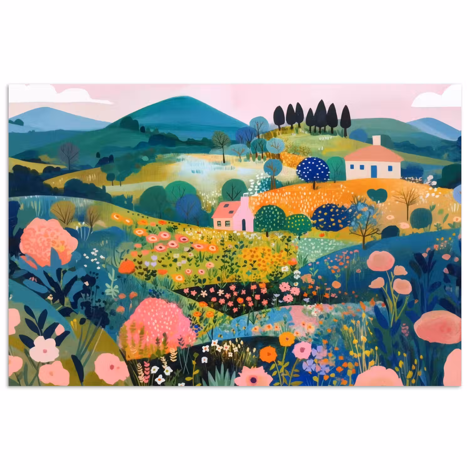 Heuvellandschap - Fantasierijk - Kleurcontrasten poster papier klein -3d