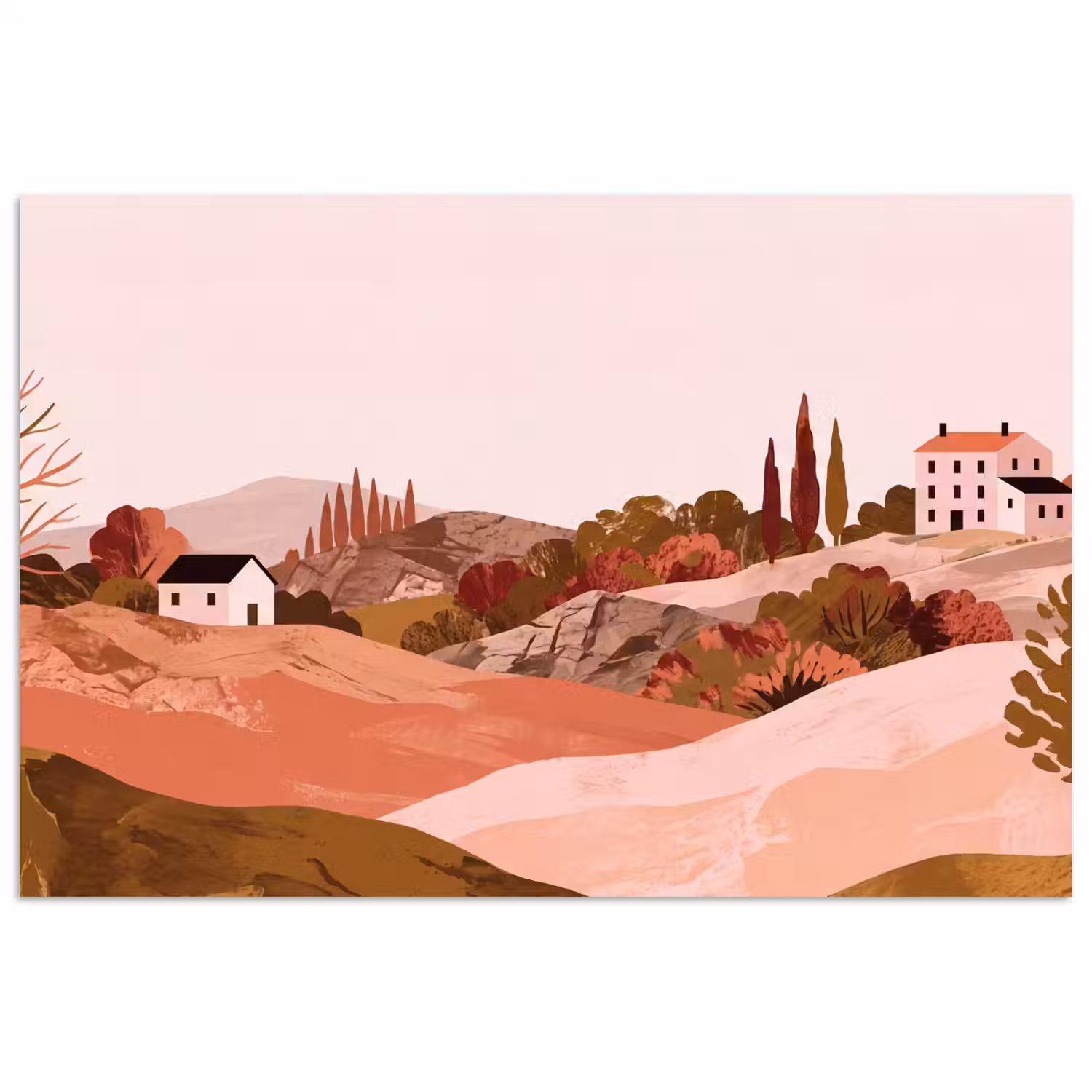 Heuvellandschap - Grafisch - Terracotta poster papier klein -3d