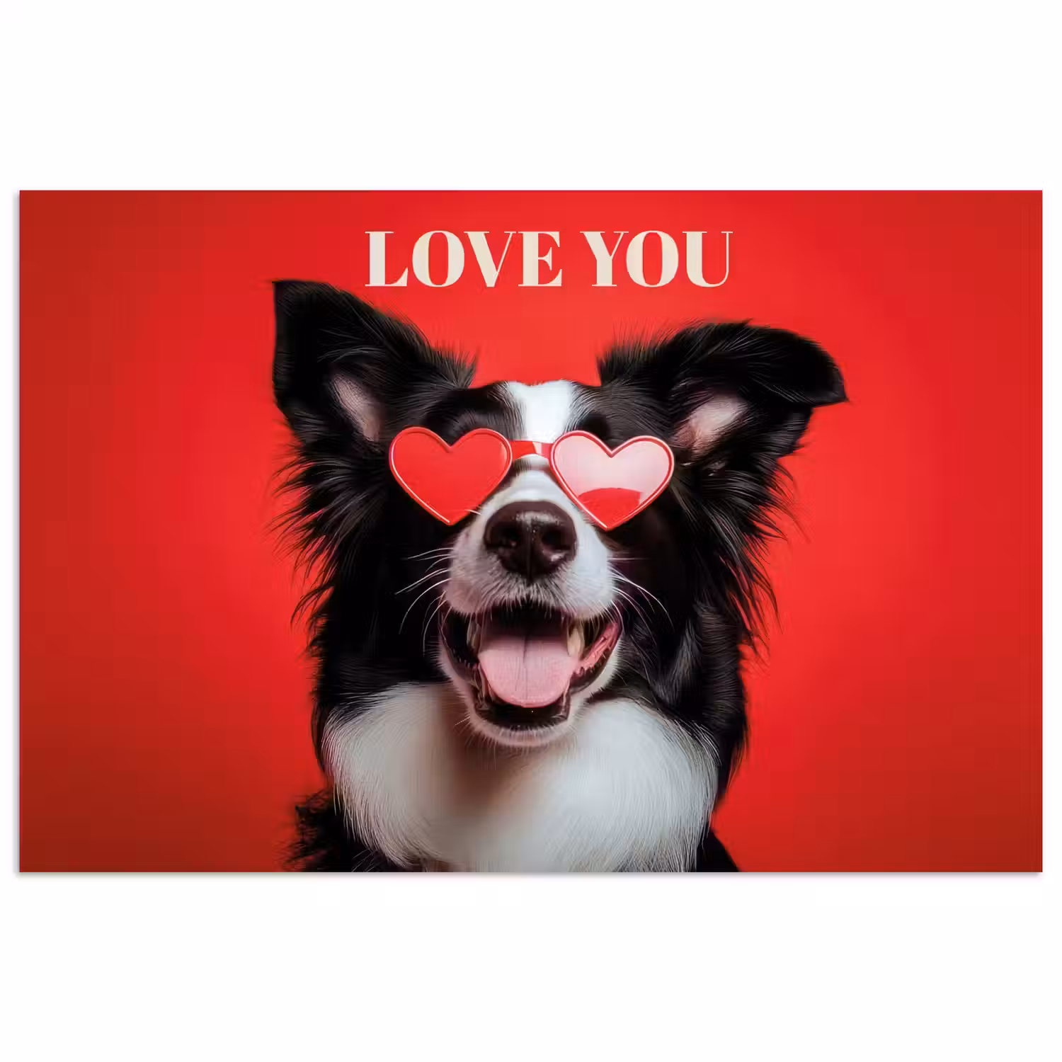 Hond - Hartjesbril - Loveyou - Rood poster papier klein -3d