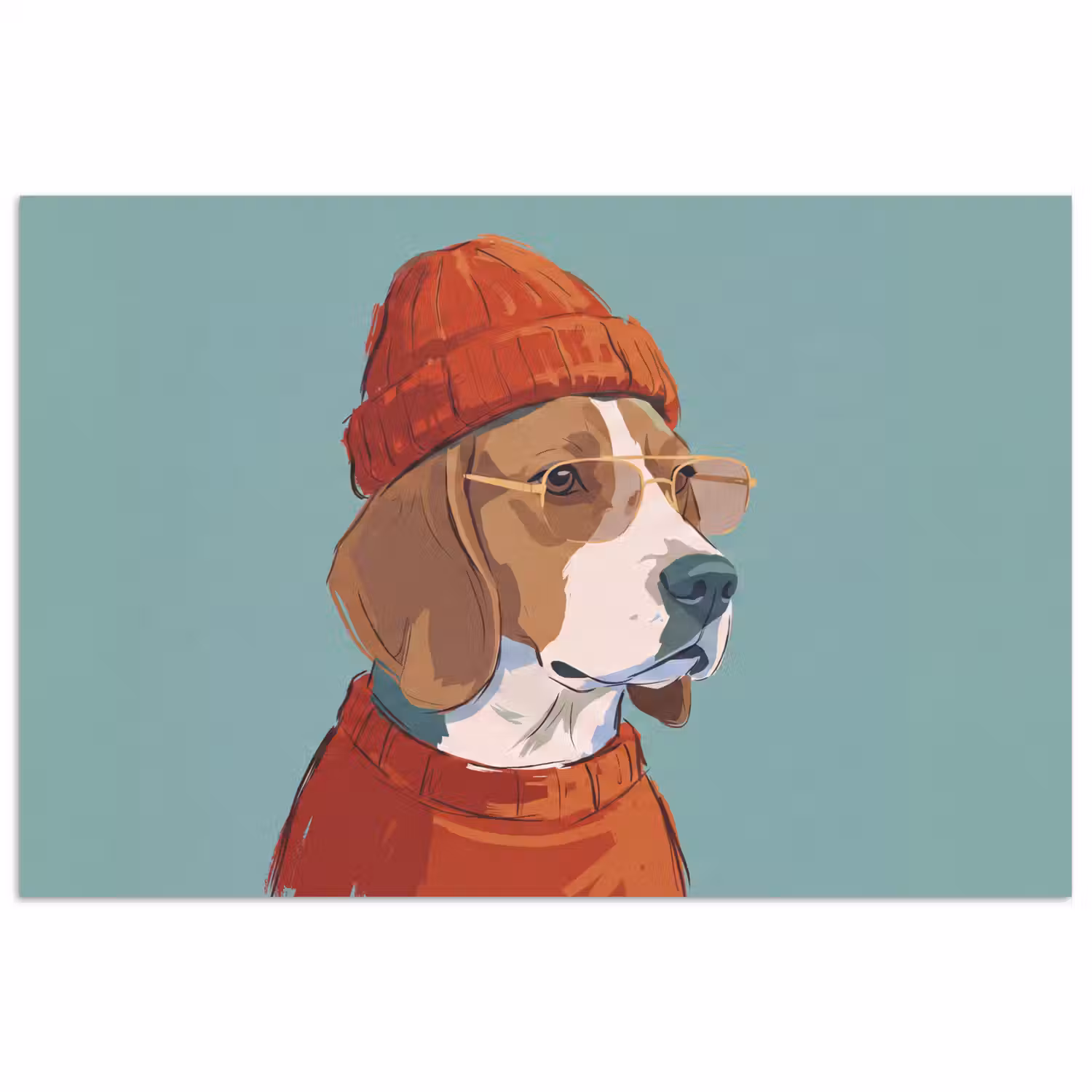 Hond - Beanie - Zonnebril - Dieren - Modern poster papier klein -3d