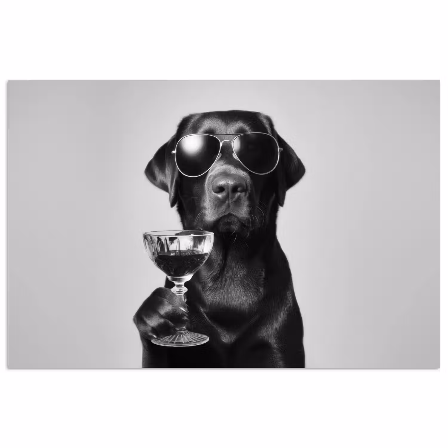 Hond - Zwart - Wijnglas - Zonnebril poster papier klein -3d