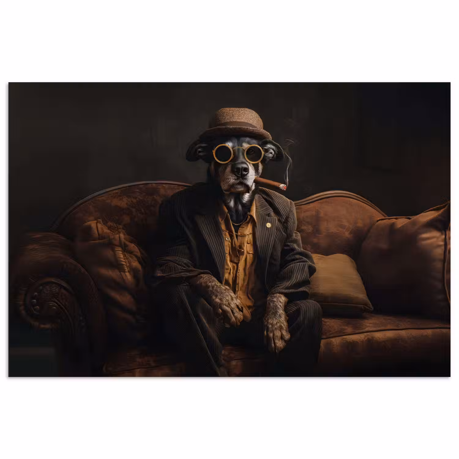 Hond - Sigaar - Hoed - Pak poster papier klein -3d